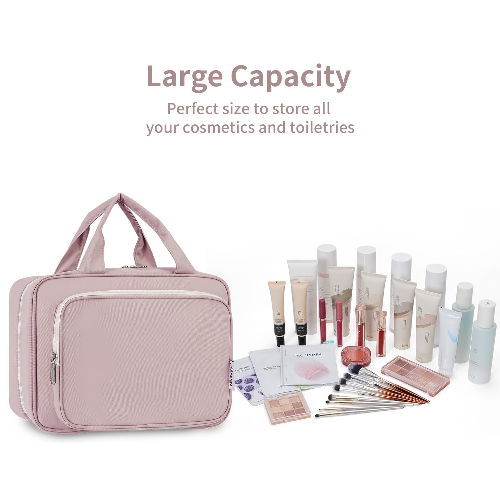 Narwey Travel Toiletry Bag for Women Large Dusty Rose – Hanging Organizer