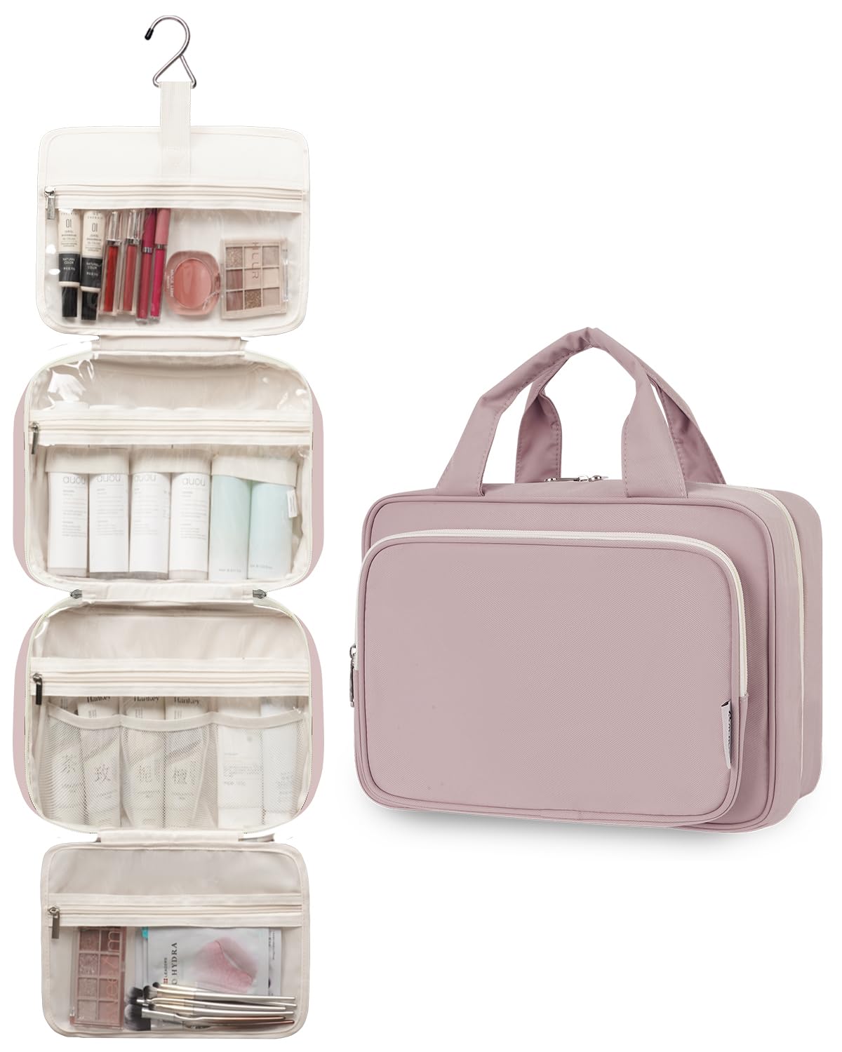 Narwey Travel Toiletry Bag for Women Large Dusty Rose – Hanging Organizer