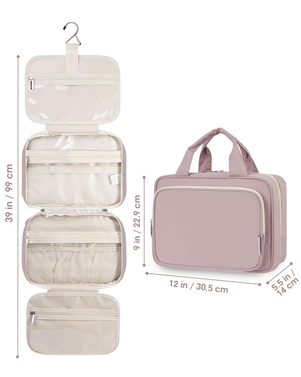 Narwey Travel Toiletry Bag for Women Large Dusty Rose – Hanging Organizer