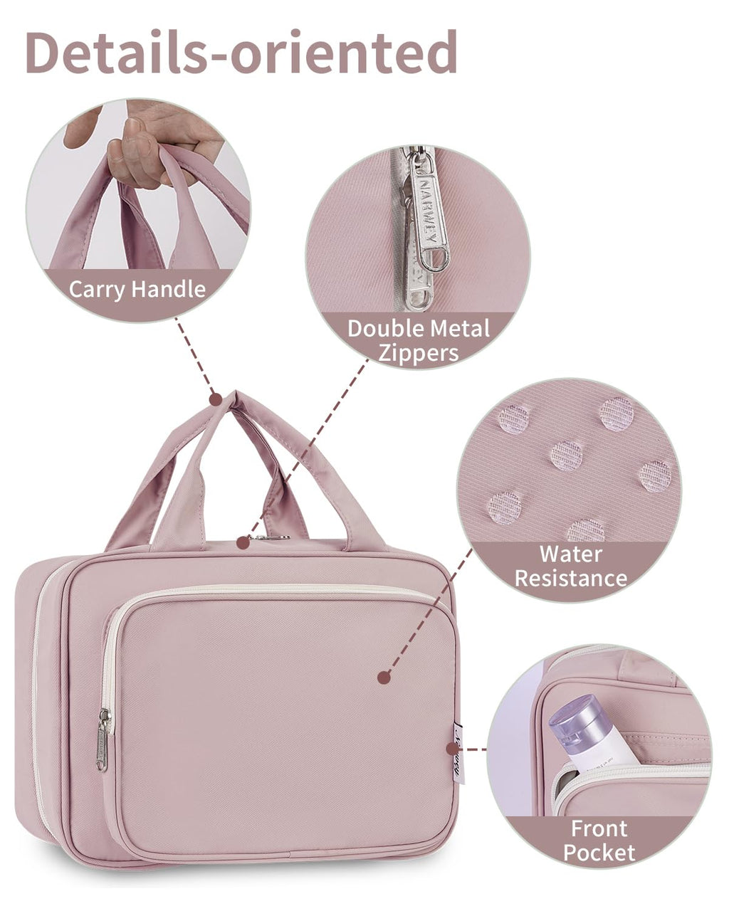 Narwey Travel Toiletry Bag for Women Large Dusty Rose – Hanging Organizer