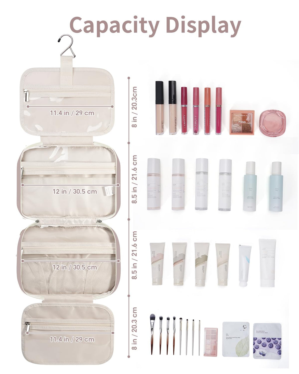 Narwey Travel Toiletry Bag for Women Large Dusty Rose – Hanging Organizer