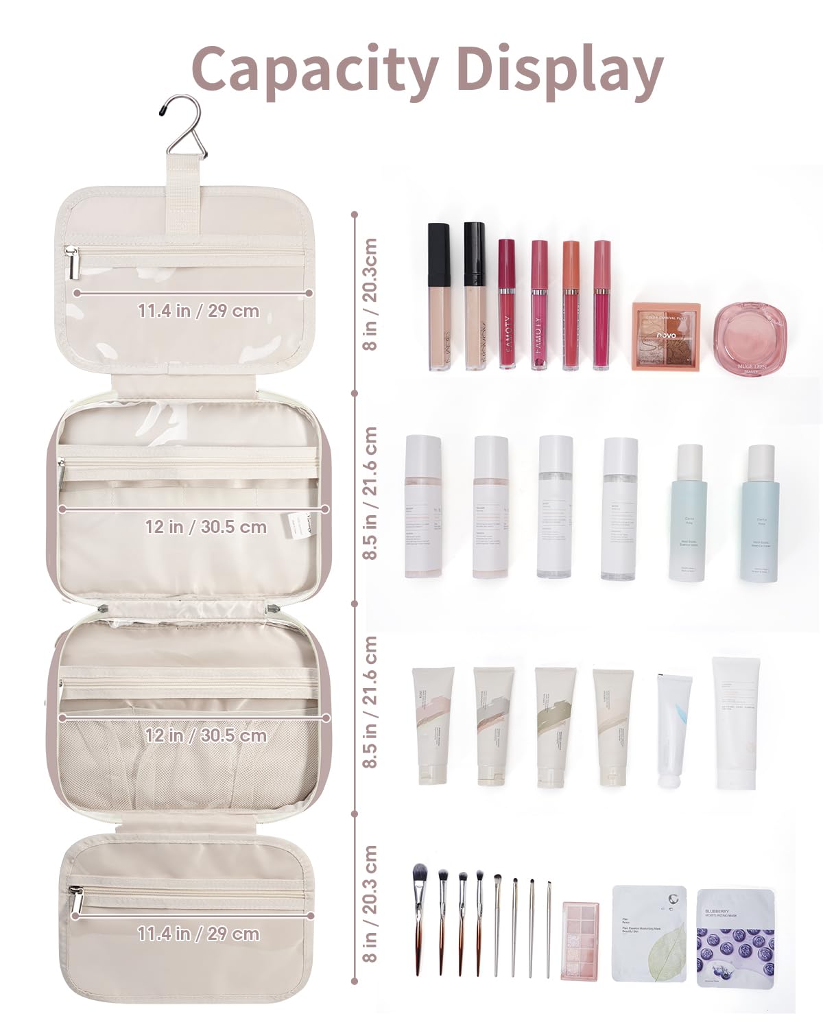 Narwey Travel Toiletry Bag for Women Large Dusty Rose – Hanging Organizer