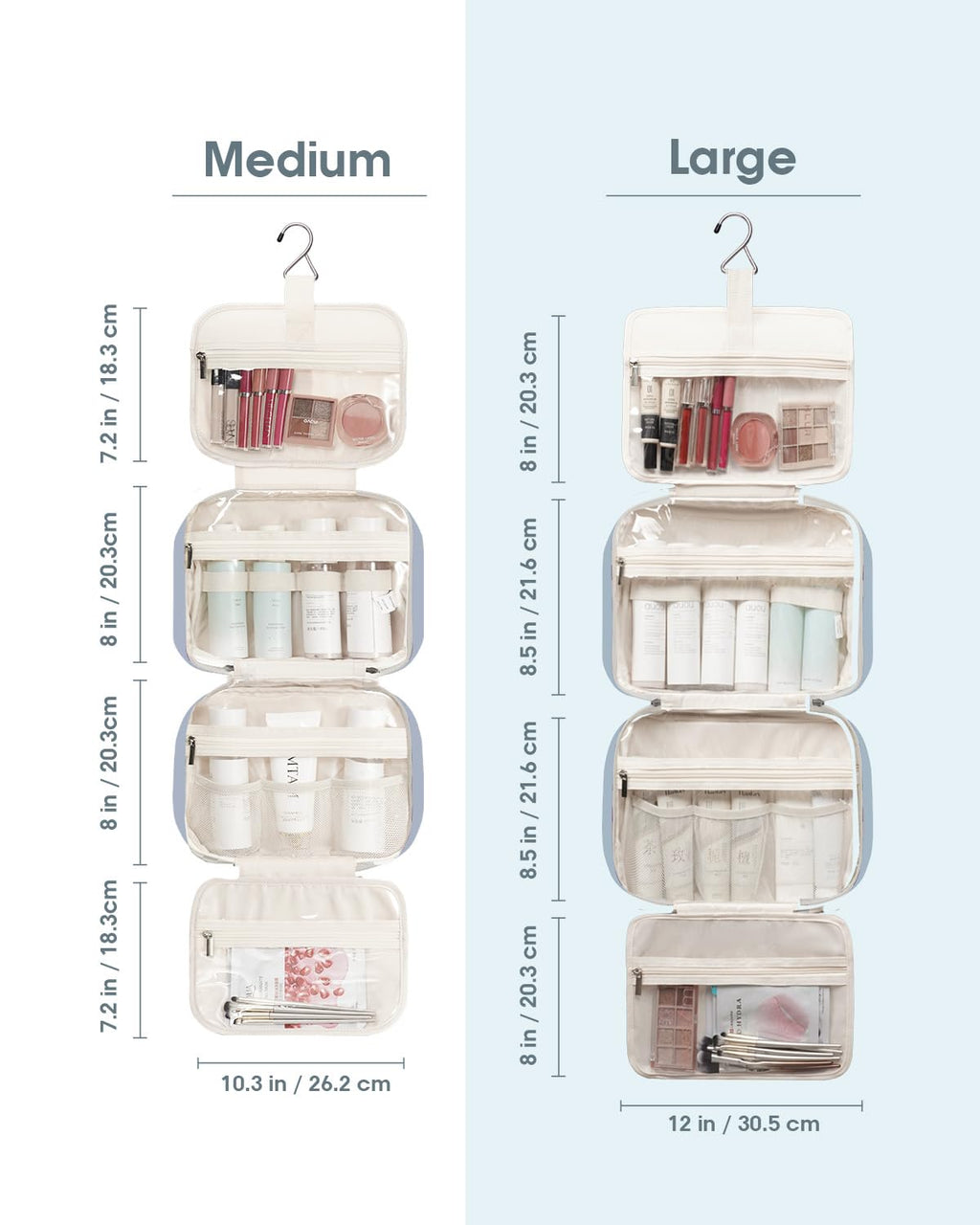 Narwey Travel Toiletry Bag for Women - Large Hanging Organizer, Greyish Blue