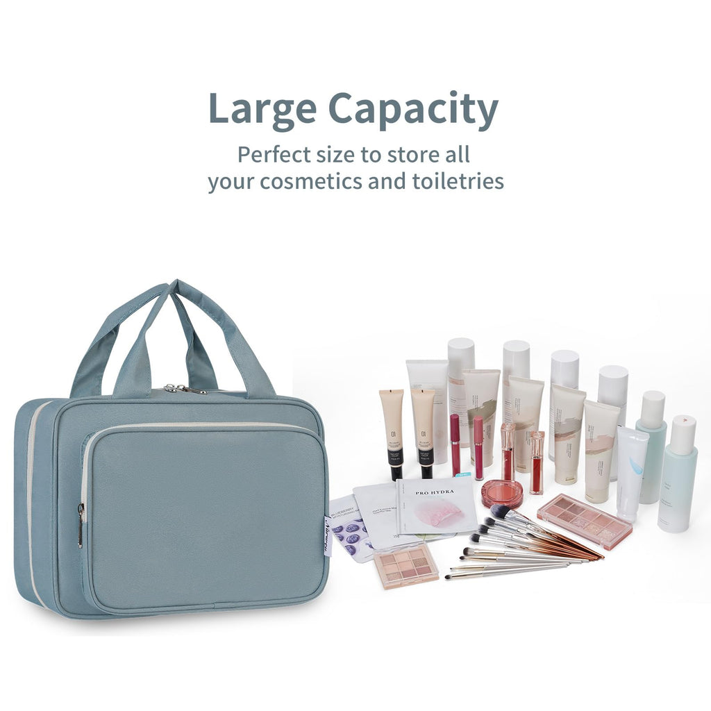Narwey Travel Toiletry Bag for Women - Large Hanging Organizer, Greyish Blue