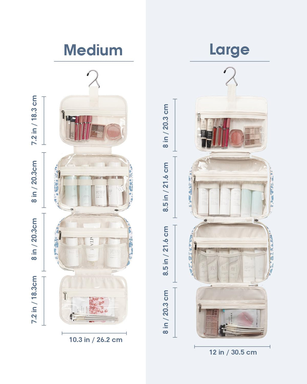 Narwey Travel Toiletry Bag Large Hanging Organizer – Little Blue Flower