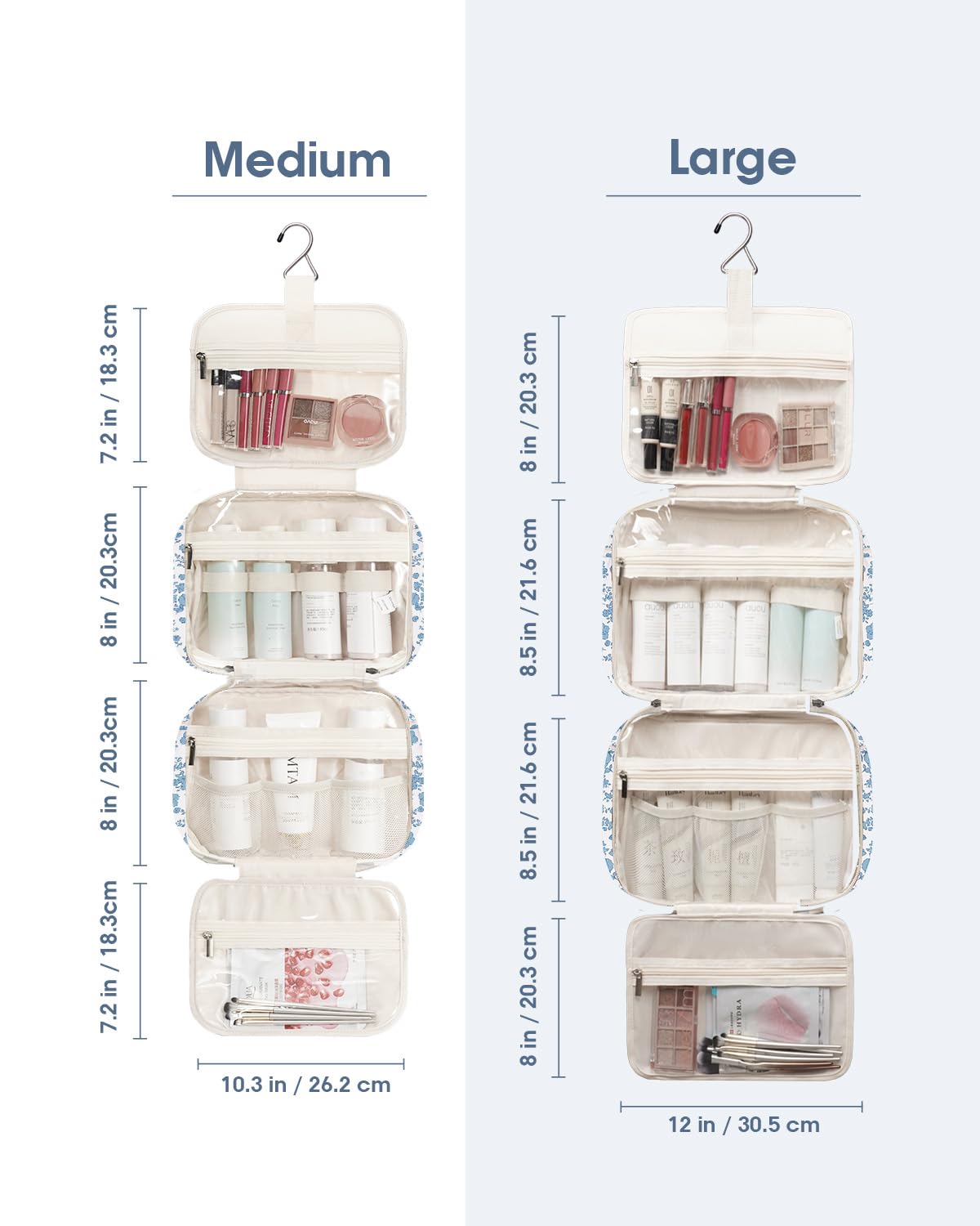 Narwey Travel Toiletry Bag Large Hanging Organizer – Little Blue Flower