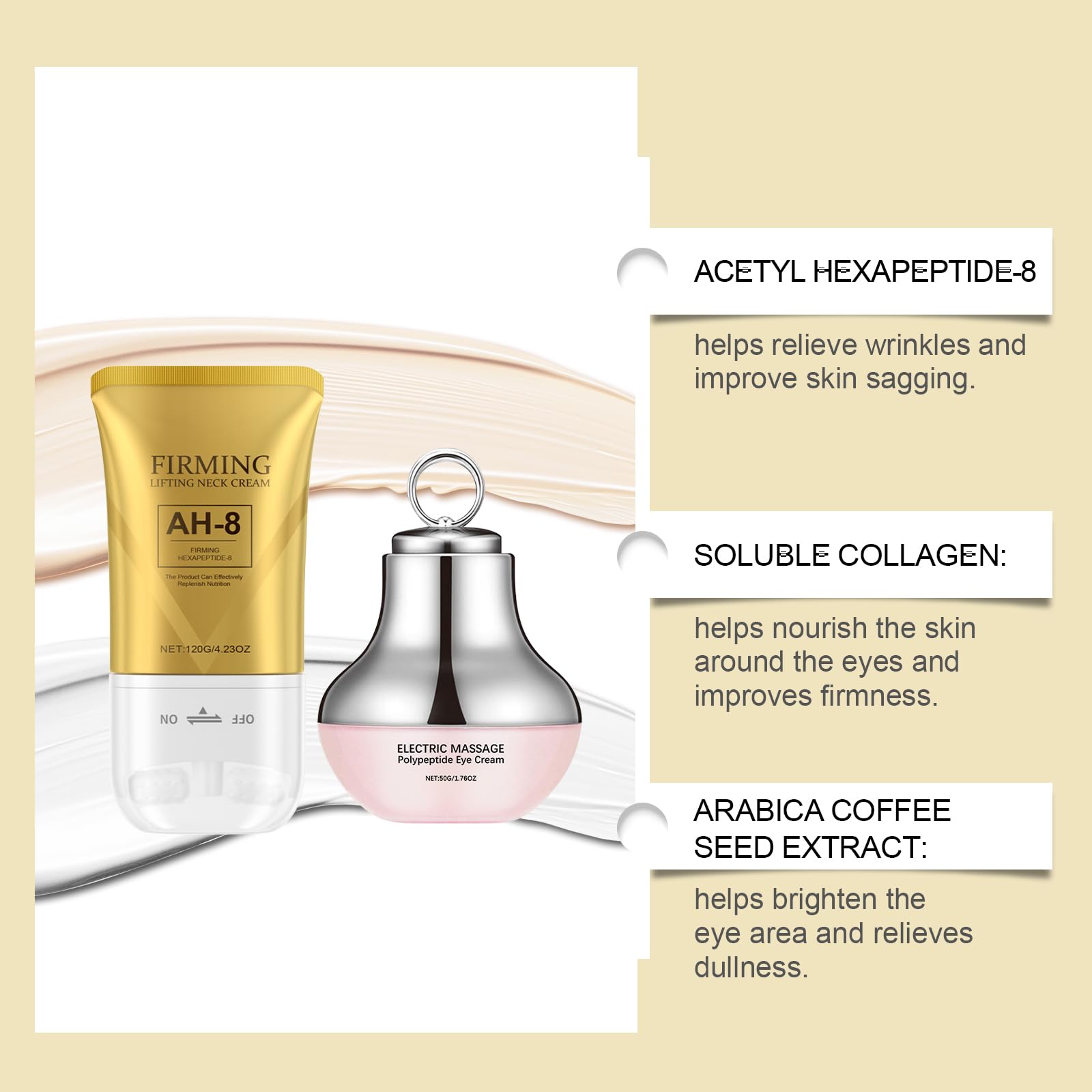 Nascence AH-8 Neck & Eye Cream Set – Electric Massage, Red Light Therapy & Deep Moisturizer