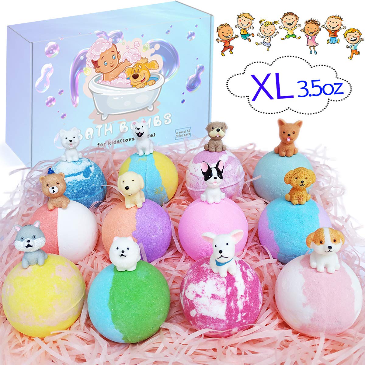 NASKY 3.5 oz XL Kids Bath Bombs with Toys Inside – 12 Count