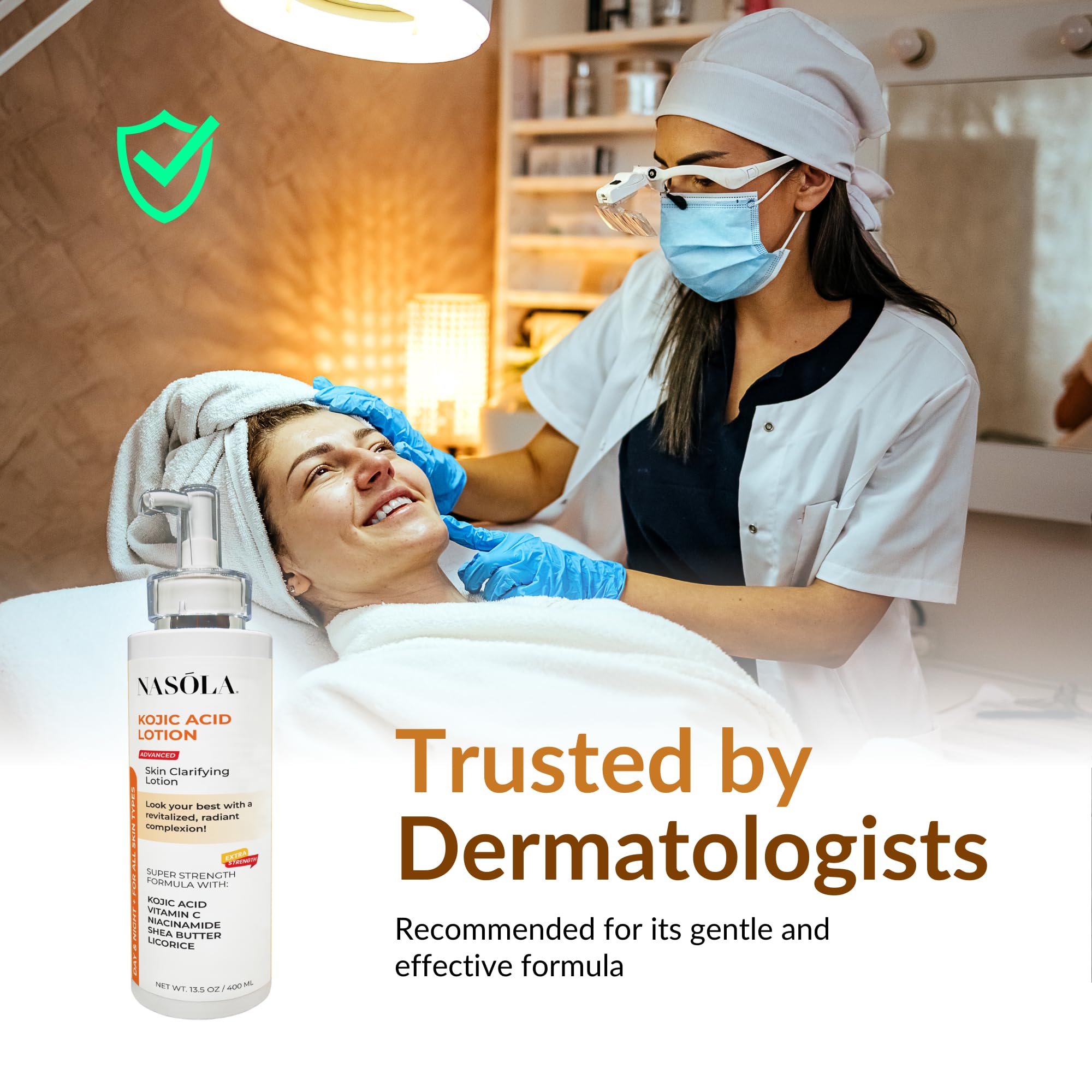 Nasola Kojic Acid Lotion - Natural Skin Clarifying with Vitamin C, Niacinamide & Shea Butter