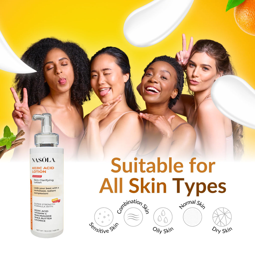 Nasola Kojic Acid Lotion - Natural Skin Clarifying with Vitamin C, Niacinamide & Shea Butter