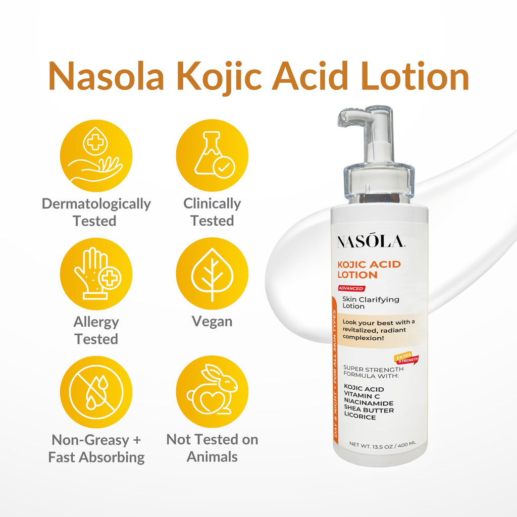 Nasola Kojic Acid Lotion - Natural Skin Clarifying with Vitamin C, Niacinamide & Shea Butter
