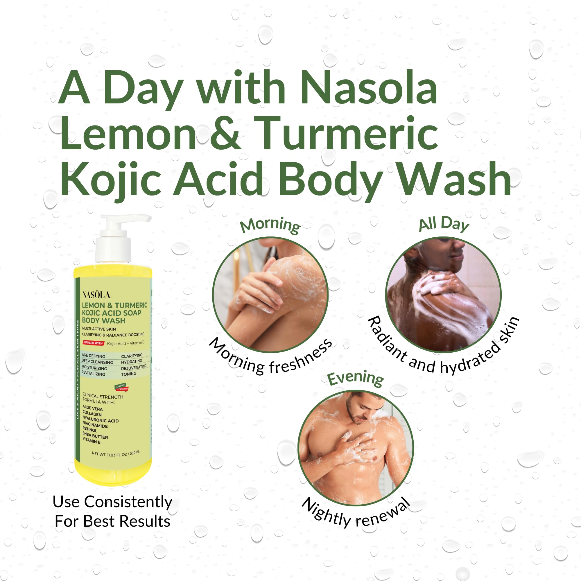 Nasola Lemon Turmeric Kojic Acid Soap Body Wash – Gentle Brightening Cleanser, 11.83 fl oz