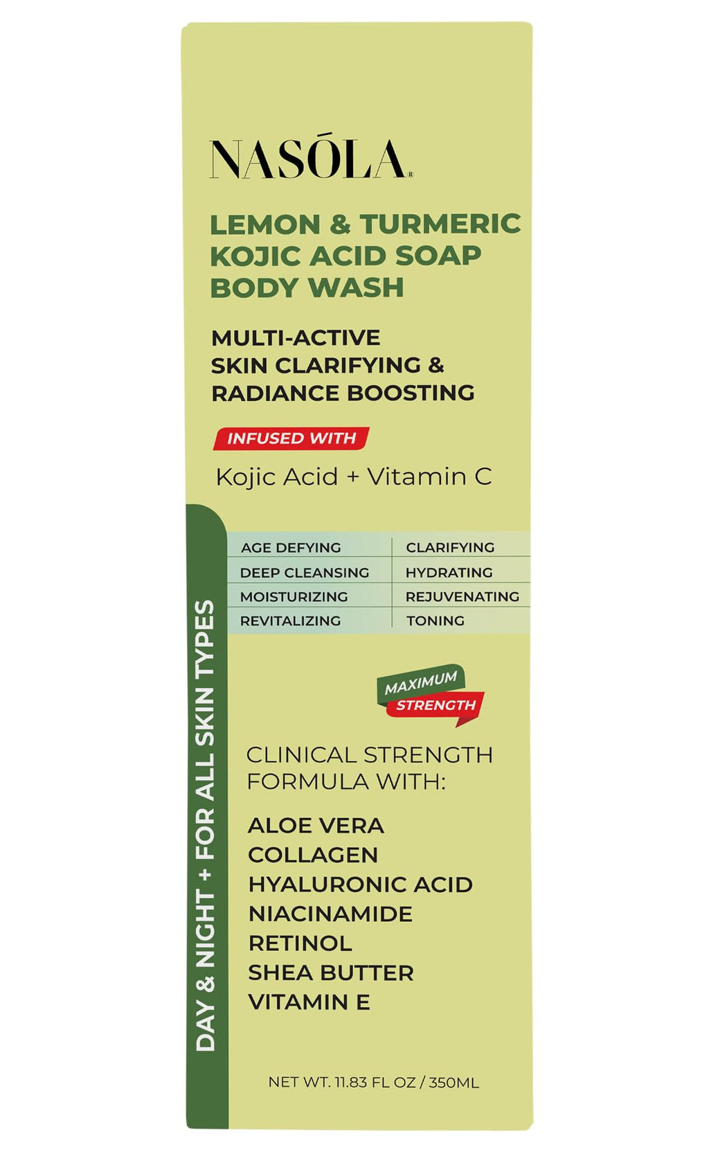 Nasola Lemon Turmeric Kojic Acid Soap Body Wash – Gentle Brightening Cleanser, 11.83 fl oz