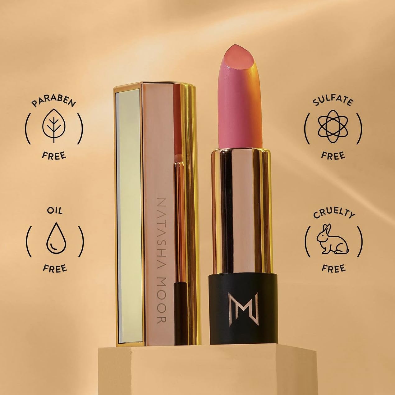 NATASHA MOOR Silk Suede Lipstick – Long-Lasting Hydrating Semi-Matte, Cruelty-Free, Built-In Mirror