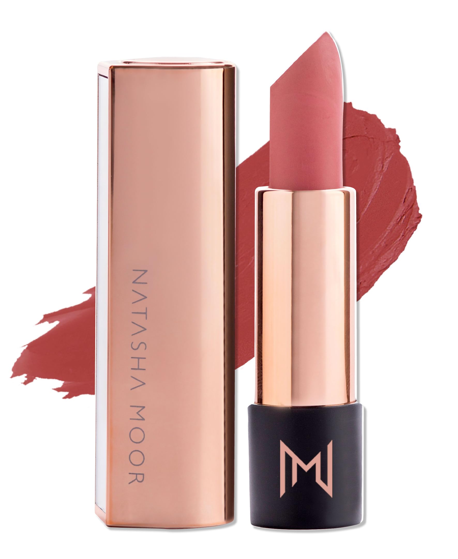 NATASHA MOOR Silk Suede Lipstick – Long-Lasting Hydrating Semi-Matte, Cruelty-Free, Built-In Mirror