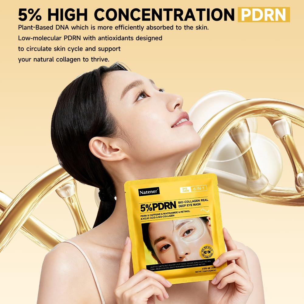 Natener 8 Pairs 5% PDRN Under Eye Patches – 6-in-1 Bio-Collagen 360° Korean Eye Care