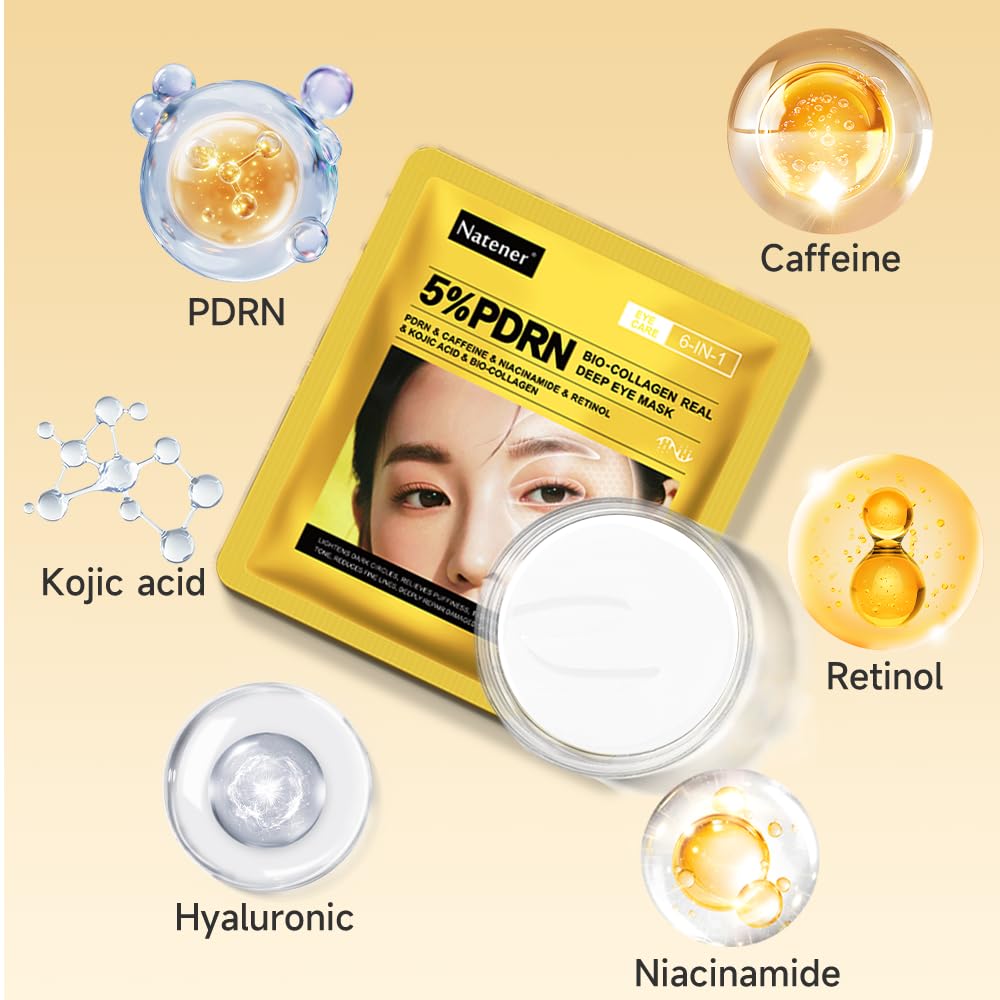 Natener 8 Pairs 5% PDRN Under Eye Patches – 6-in-1 Bio-Collagen 360° Korean Eye Care