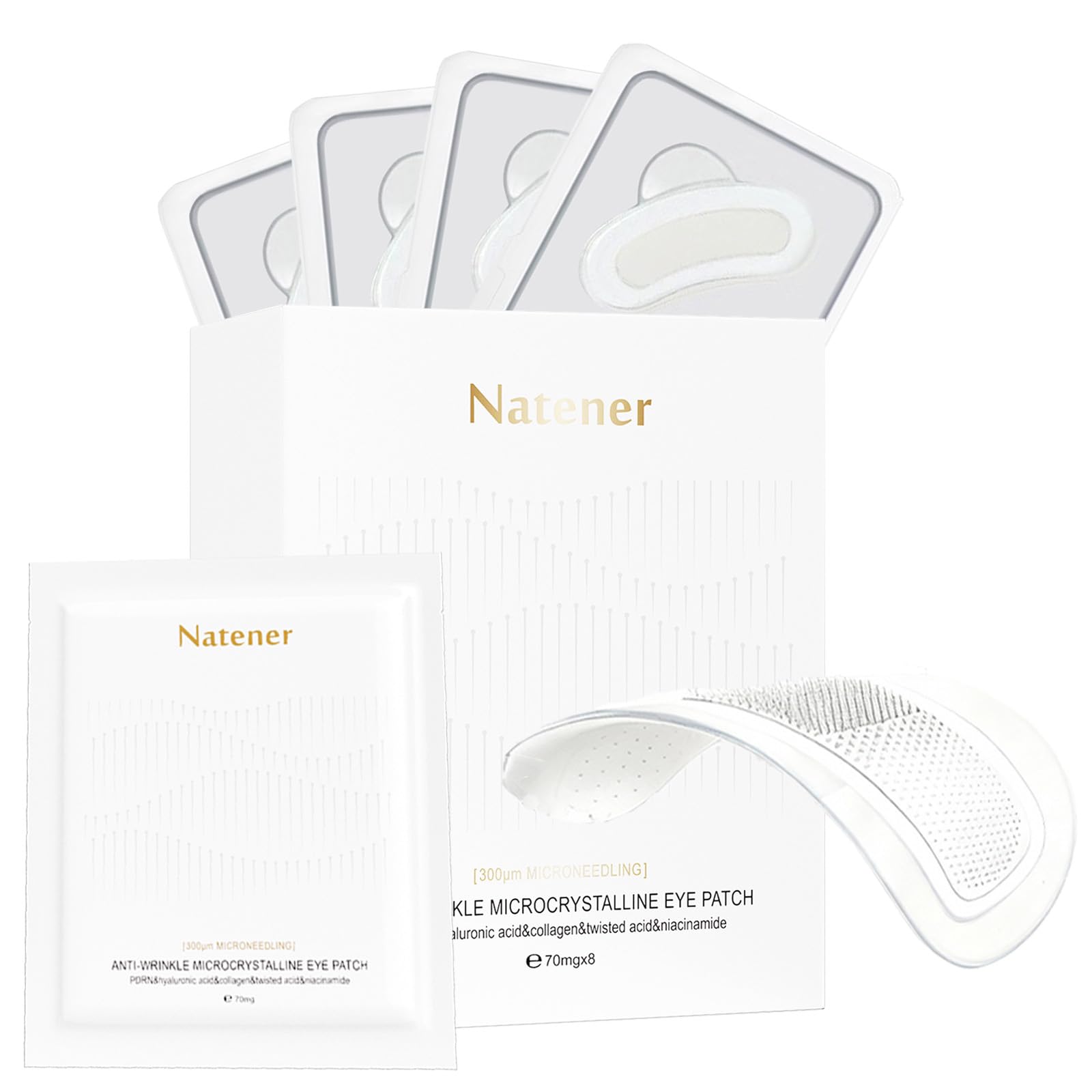Natener 4 Pairs PDRN Micro Eye Patches | Hyaluronic Acid, Kojic Acid, Collagen + Peptides