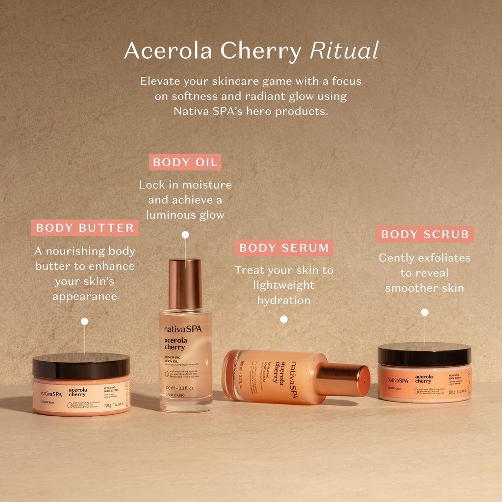 NATIVA SPA by O Boticário Acerola Cherry Renewing Body Oil – Luminous Glow & Deep Hydration | 3.38 oz (100 ml)