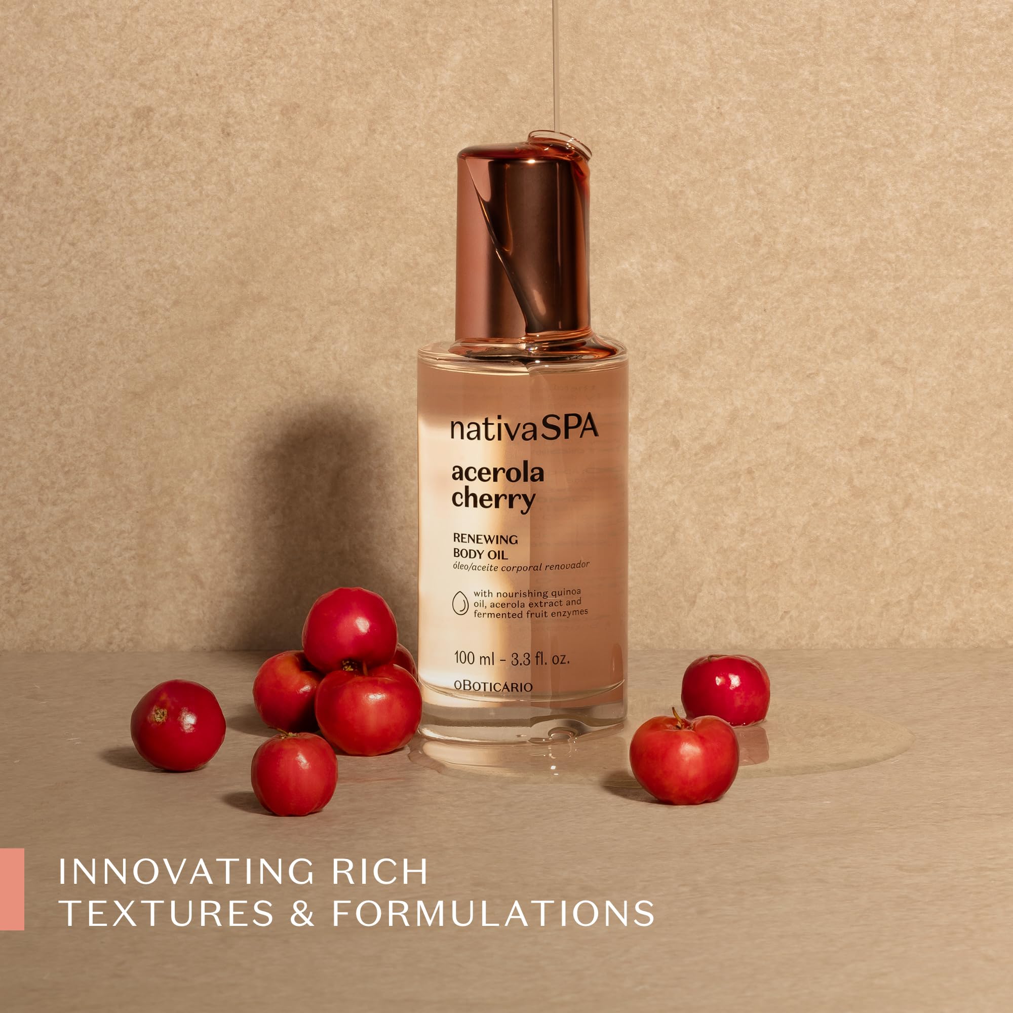NATIVA SPA by O Boticário Acerola Cherry Renewing Body Oil – Luminous Glow & Deep Hydration | 3.38 oz (100 ml)