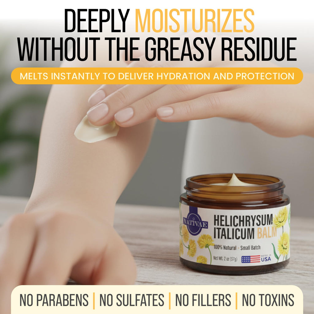 Nativae Helichrysum Balm – Helichrysum Italicum Essential Oil Skin Cream for Bruises, Veins, Burns & Redness – Soothing Moisturizer for Face & Body