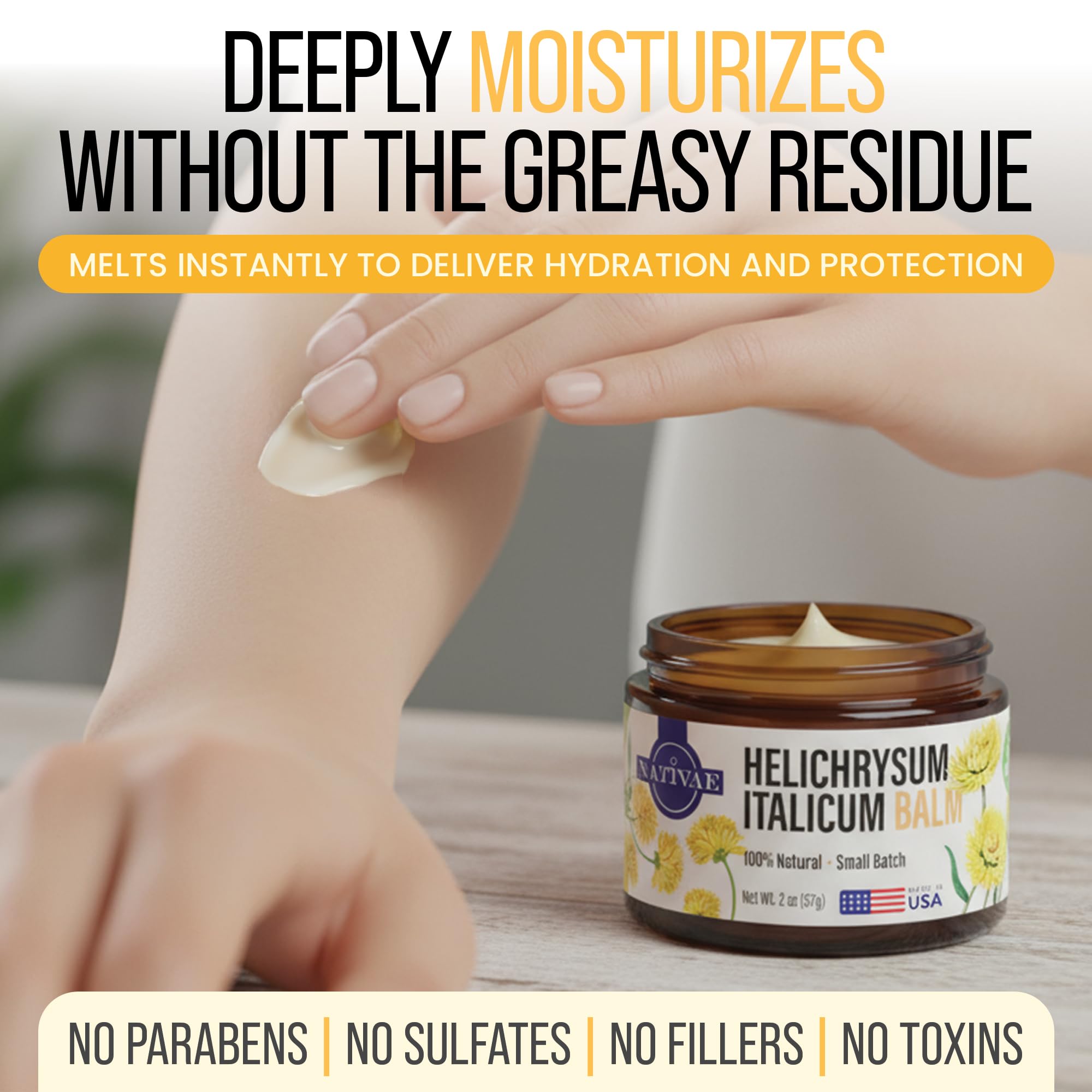 Nativae Helichrysum Balm – Helichrysum Italicum Essential Oil Skin Cream for Bruises, Veins, Burns & Redness – Soothing Moisturizer for Face & Body