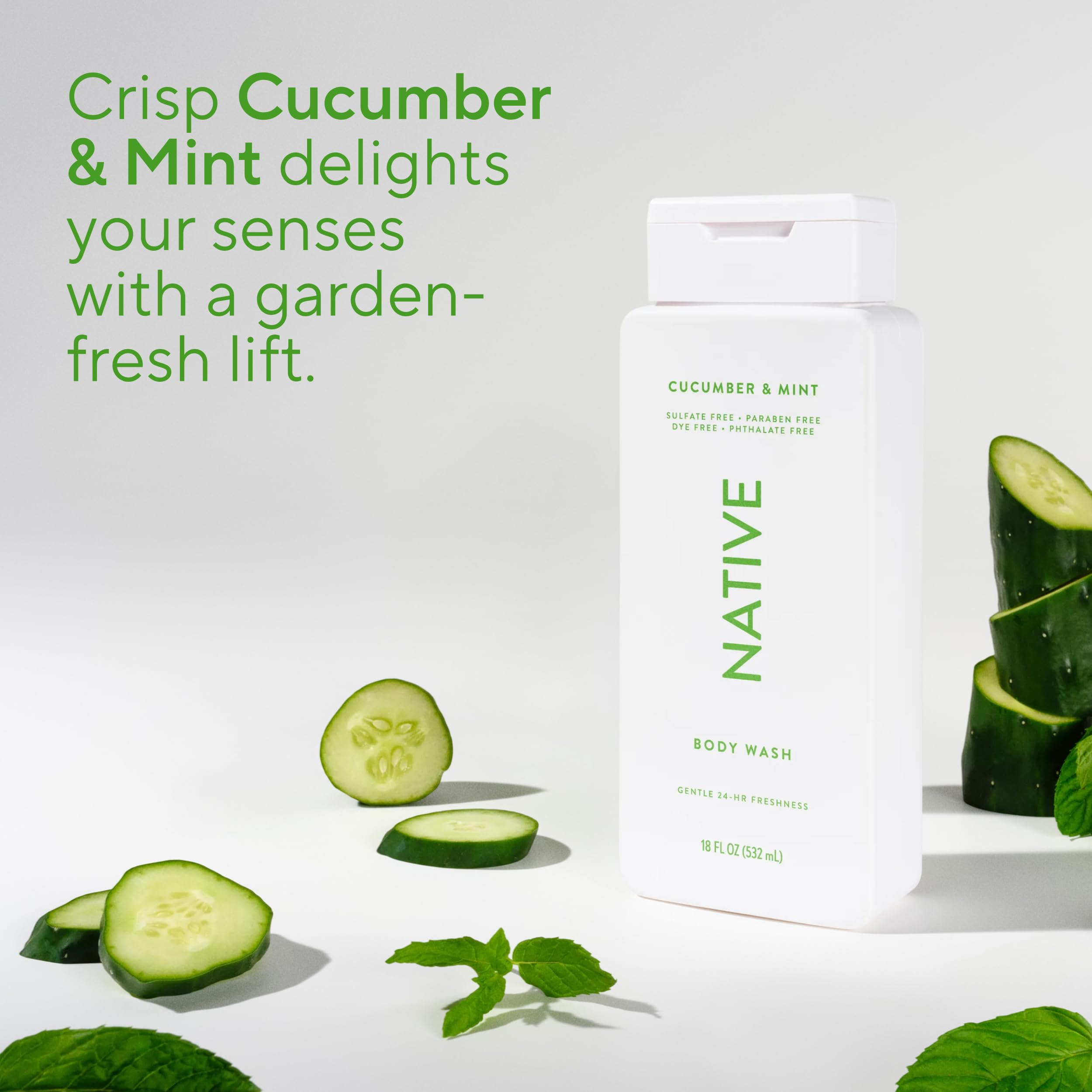 Native Body Wash: Naturally Derived, Sulfate-Free, Cucumber & Mint – 18 oz