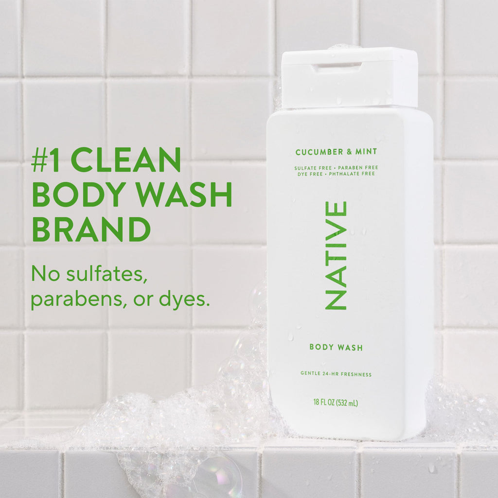 Native Body Wash: Naturally Derived, Sulfate-Free, Cucumber & Mint – 18 oz