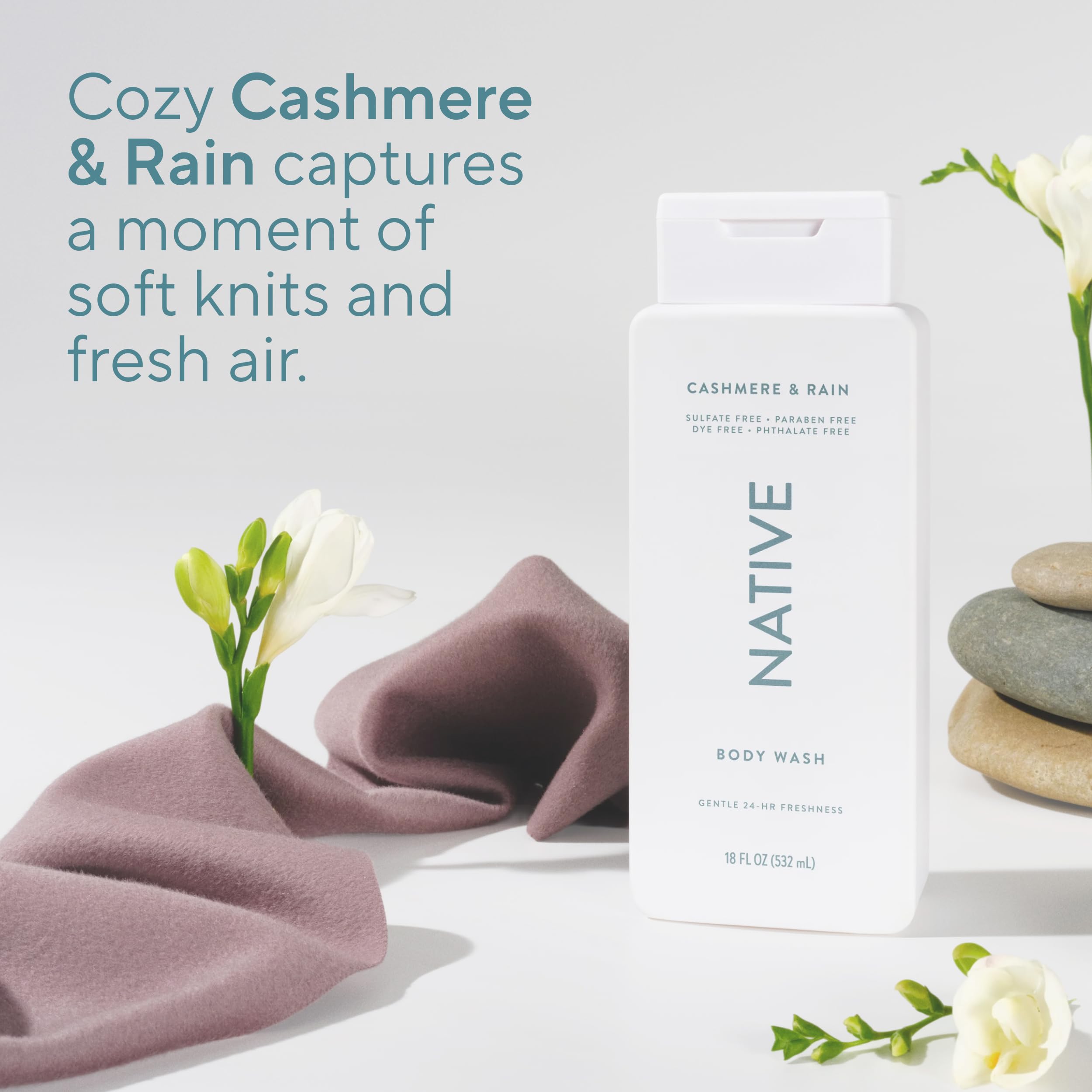Native Body Wash Cashmere & Rain – Naturally Derived, Sulfate & Dye Free | 18 oz