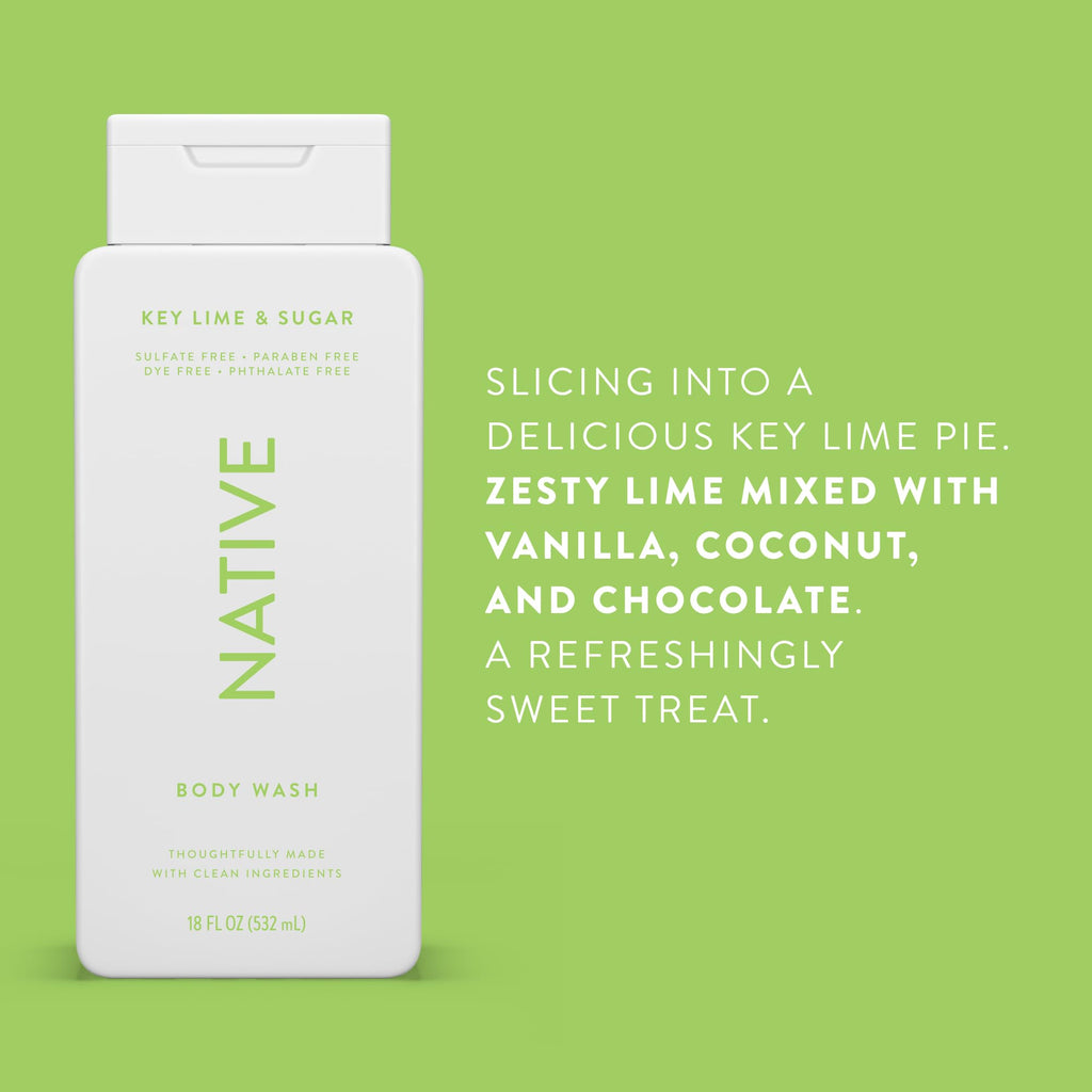 Native Body Wash – Naturally Derived Ingredients, Key Lime & Sugar, 18 oz