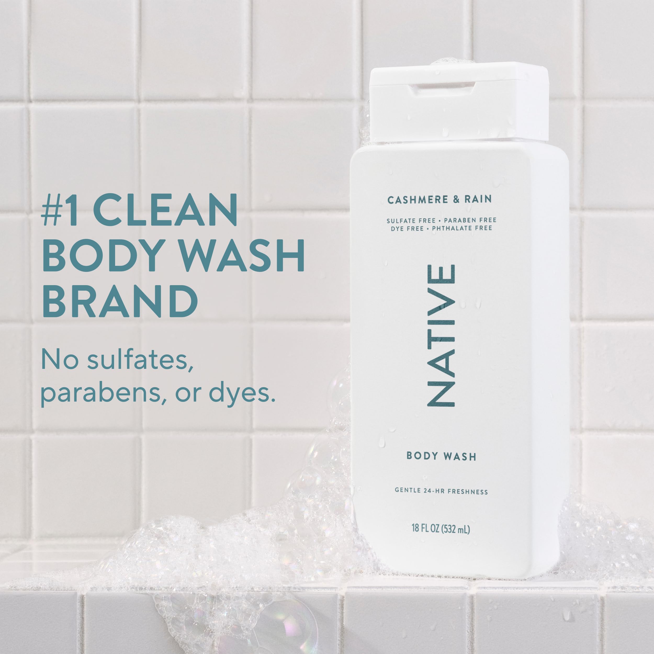 Native Body Wash Cashmere & Rain – Naturally Derived, Sulfate & Dye Free | 18 oz