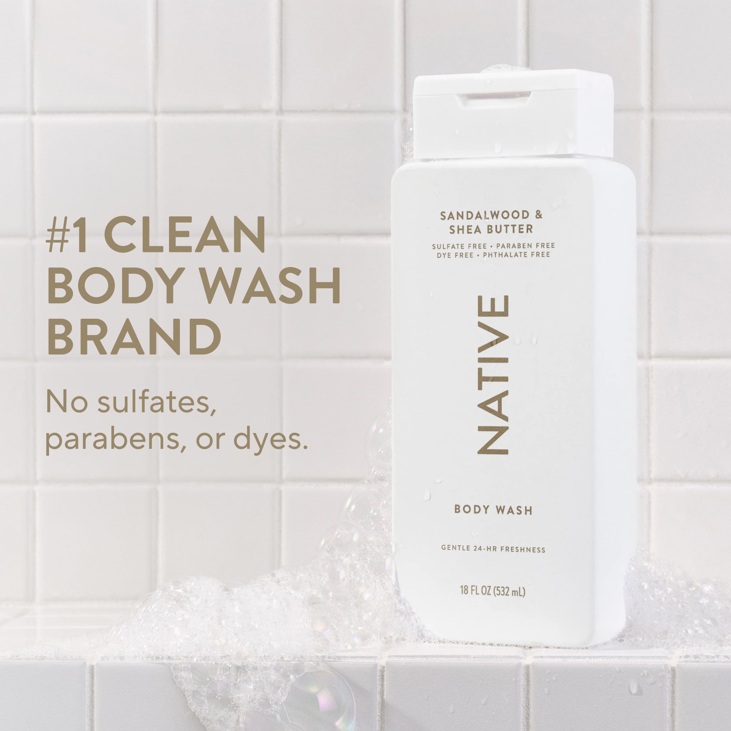 Native Body Wash – Sulfate-Free, Paraben-Free, Dye-Free | Sandalwood & Shea Butter 18 oz