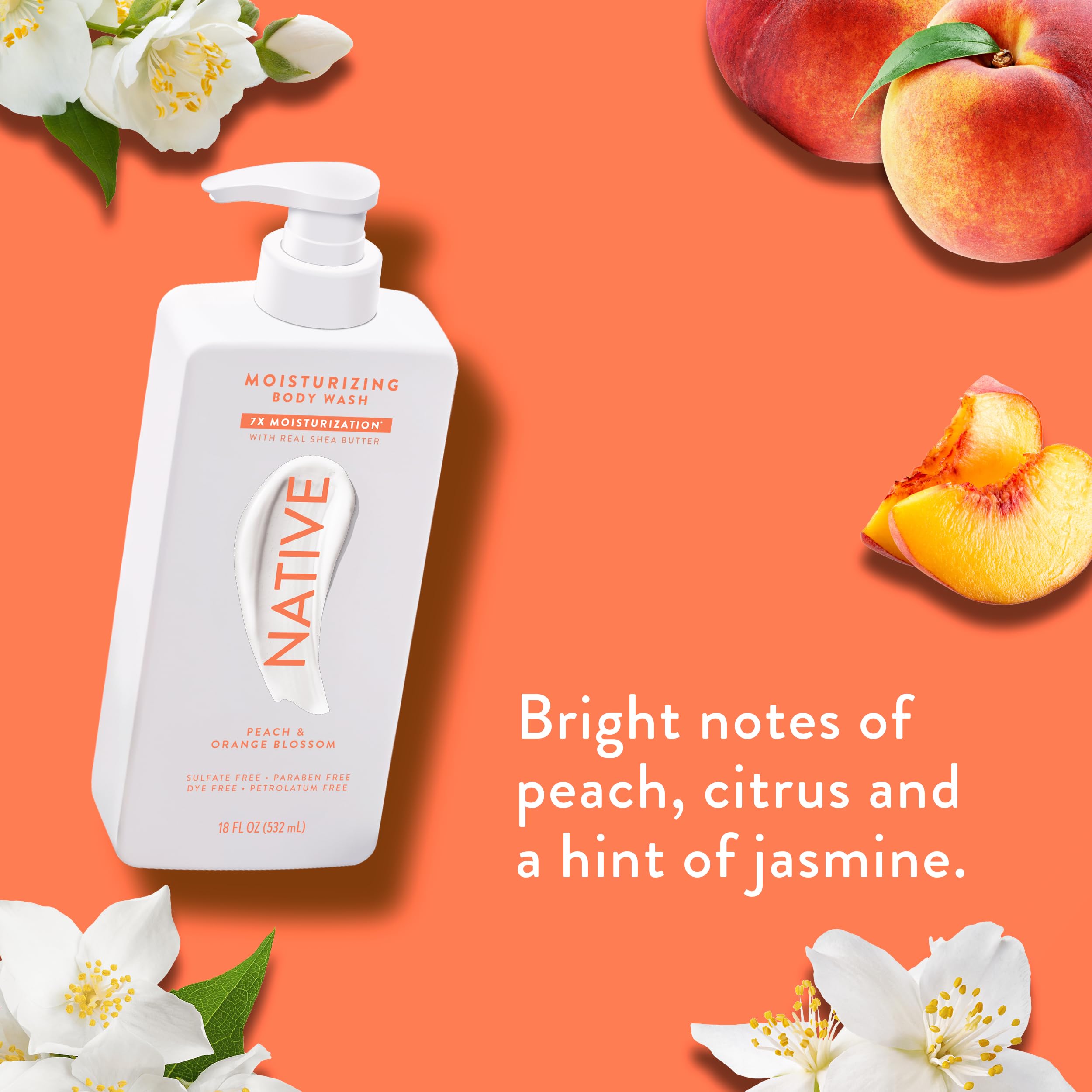 Native Moisturizing Body Wash with Peach & Orange Blossom — 18 oz | Sulfate, Dye & Paraben Free