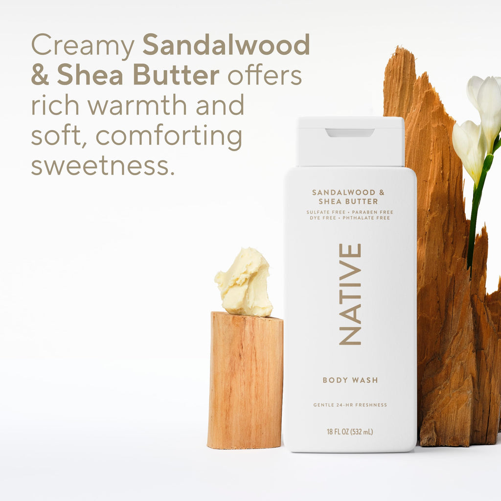Native Body Wash – Sulfate-Free, Paraben-Free, Dye-Free | Sandalwood & Shea Butter 18 oz