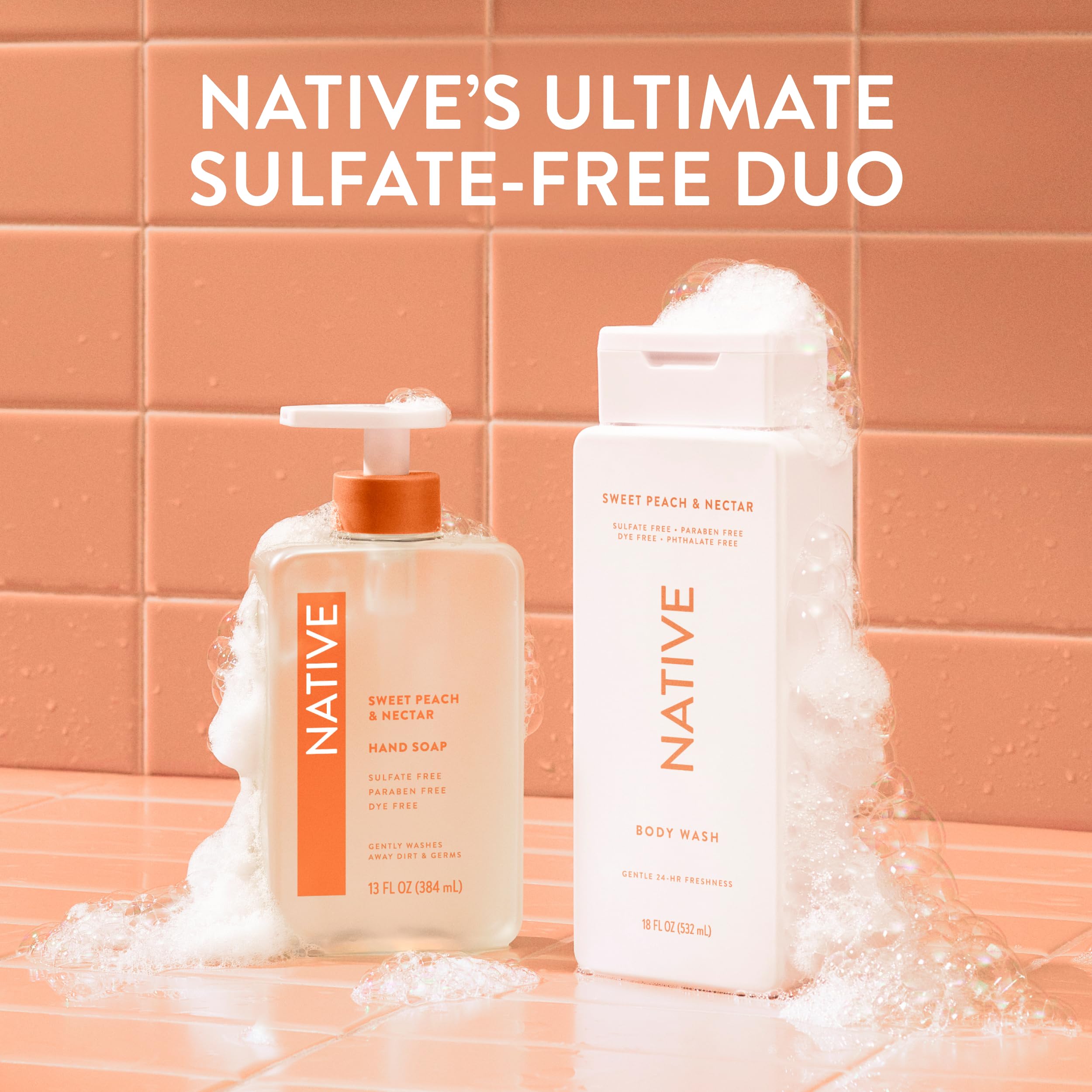 Native Body Wash Sweet Peach Nectar – Naturally Derived, Sulfate & Paraben Free, 18 oz