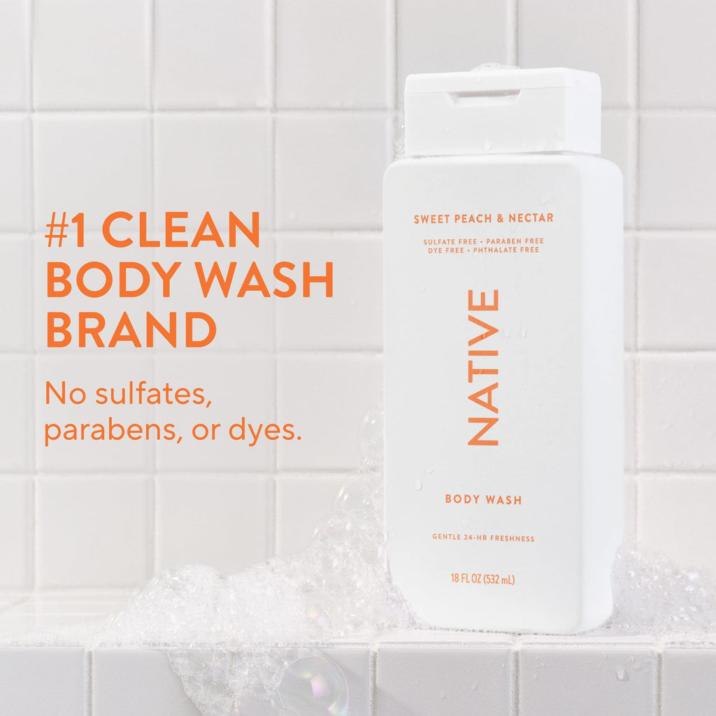 Native Body Wash Sweet Peach Nectar – Naturally Derived, Sulfate & Paraben Free, 18 oz