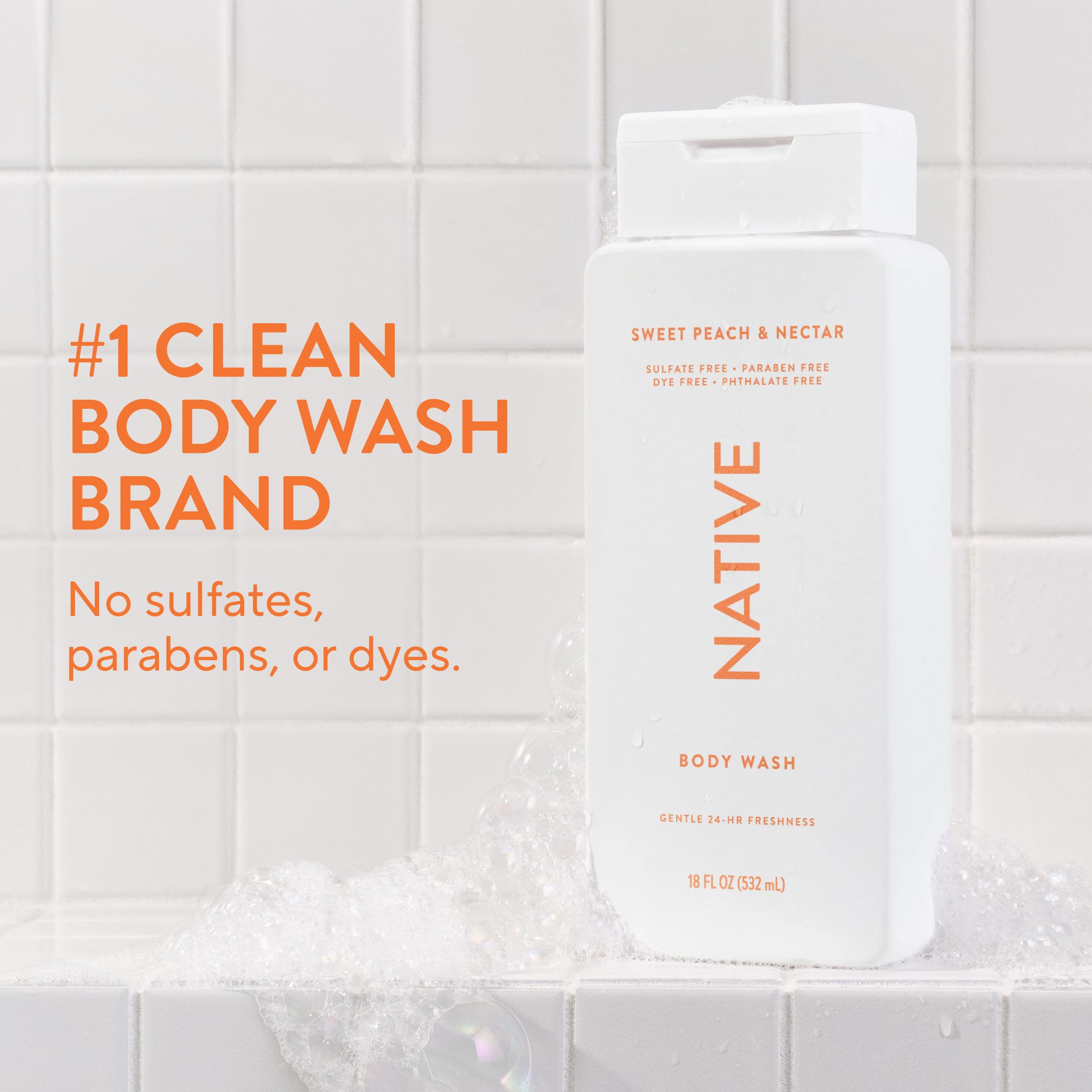 Native Body Wash Sweet Peach Nectar – Naturally Derived, Sulfate & Paraben Free, 18 oz
