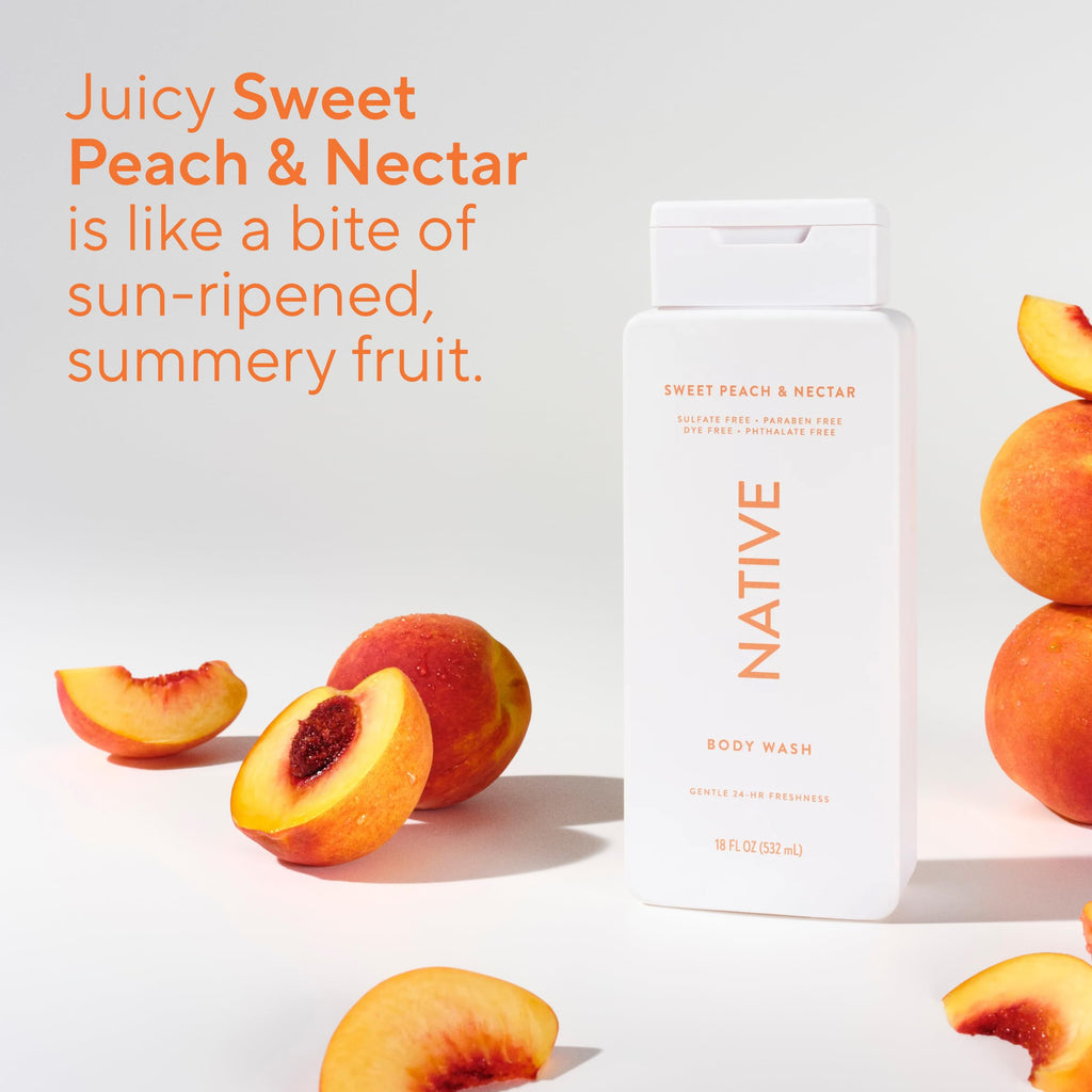 Native Body Wash Sweet Peach Nectar – Naturally Derived, Sulfate & Paraben Free, 18 oz