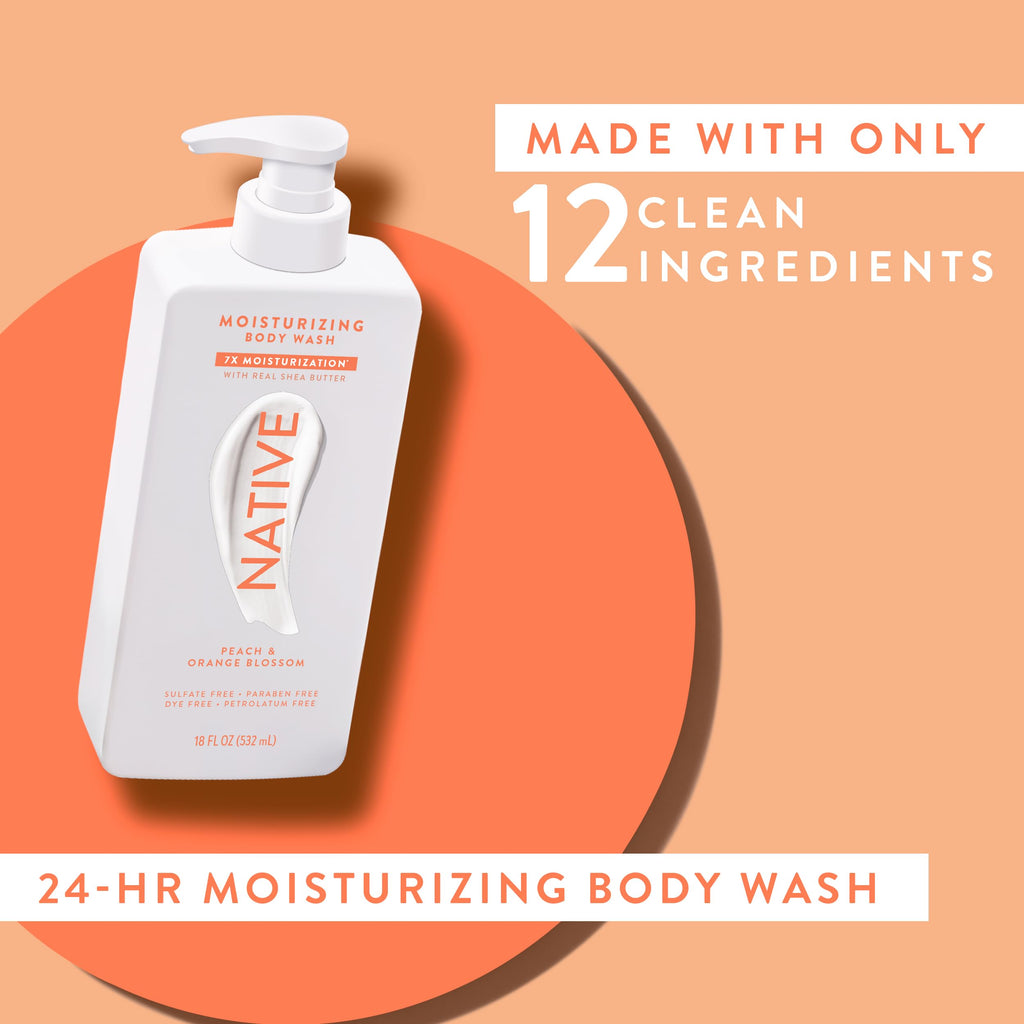 Native Moisturizing Body Wash with Peach & Orange Blossom — 18 oz | Sulfate, Dye & Paraben Free