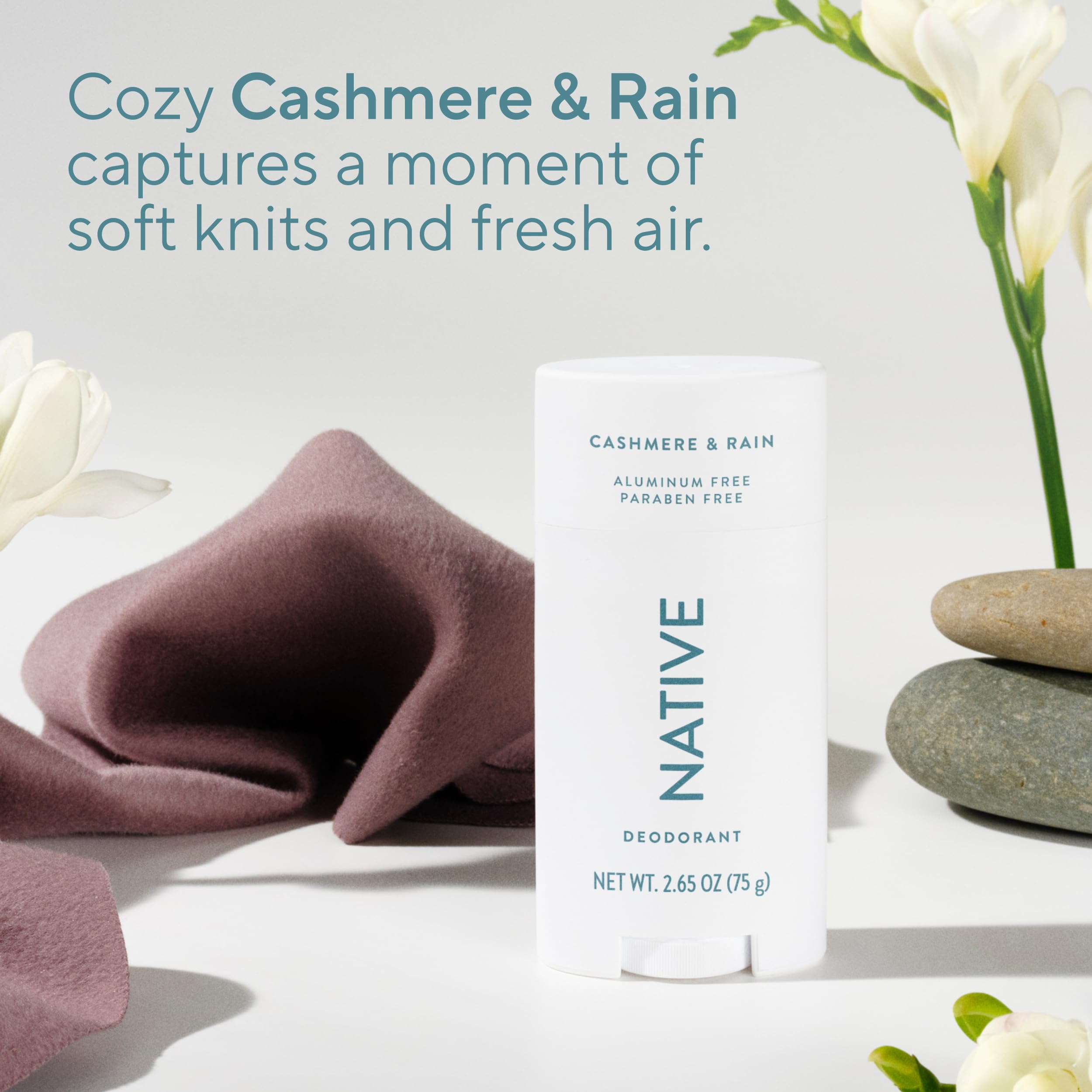 Native Cashmere & Rain Deodorant – Aluminum-Free 72-Hour Odor Protection (2.65 oz)