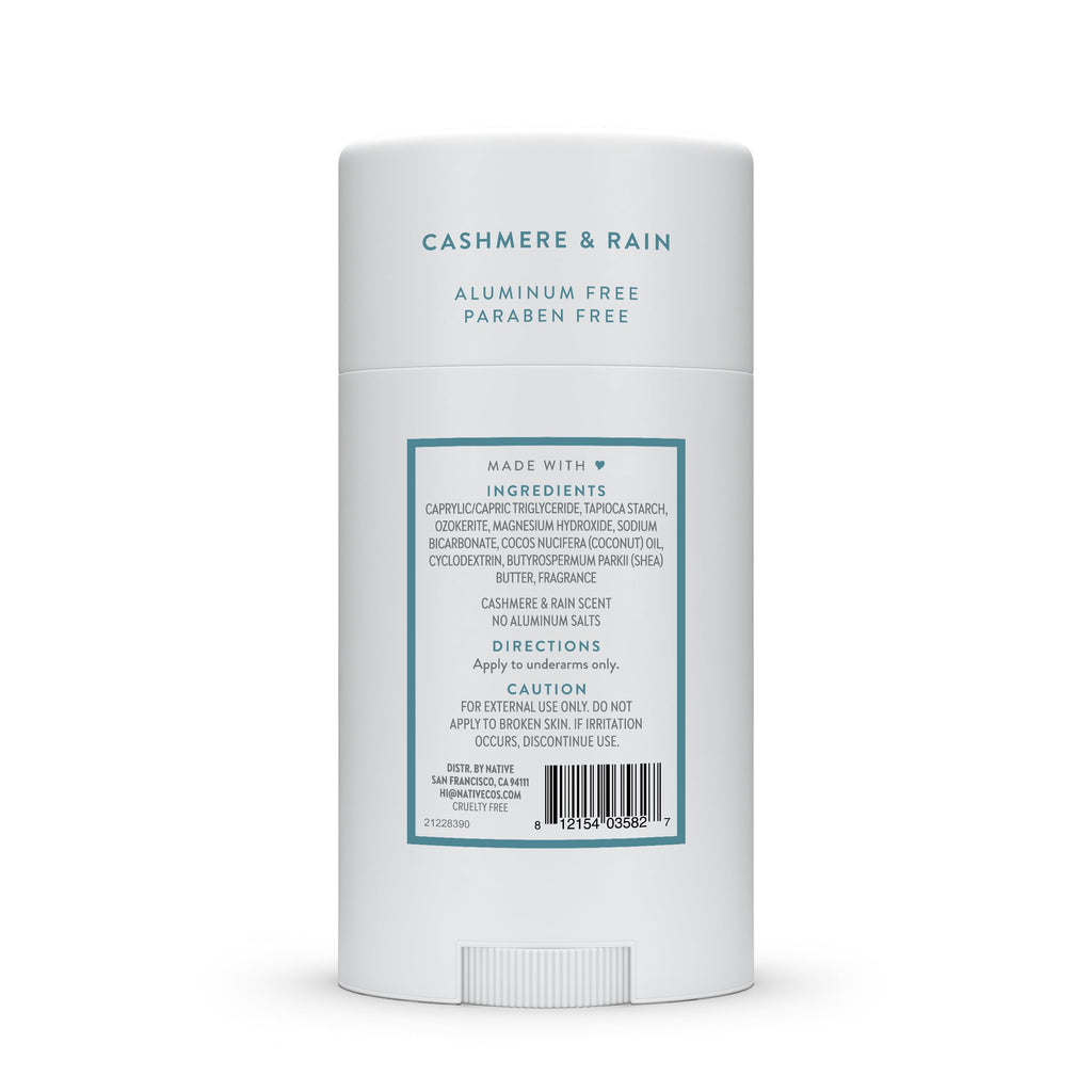 Native Cashmere & Rain Deodorant – Aluminum-Free 72-Hour Odor Protection (2.65 oz)