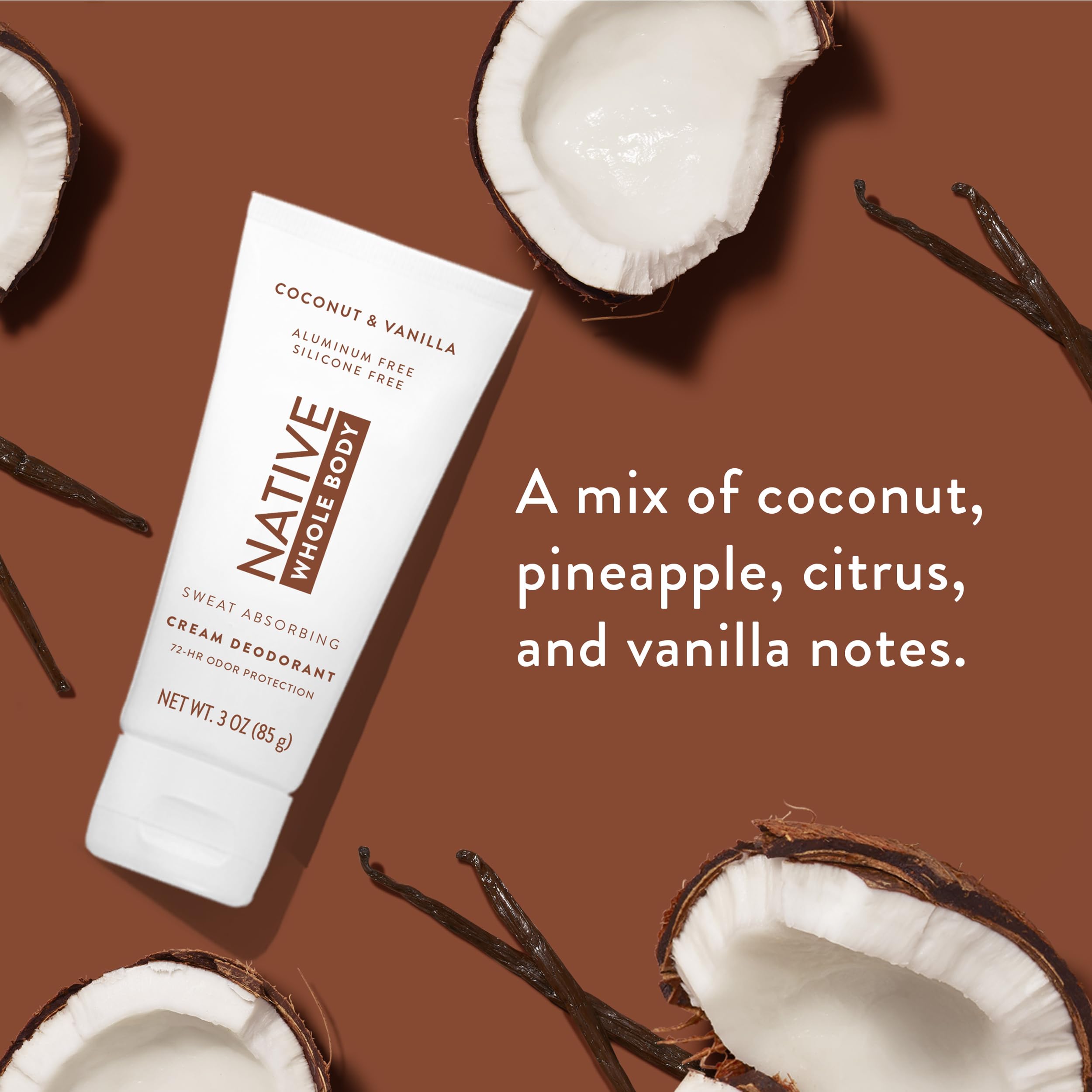 Native Whole Body Deodorant Cream – Aluminum-Free, 72-Hour Odor Protection | Coconut & Vanilla