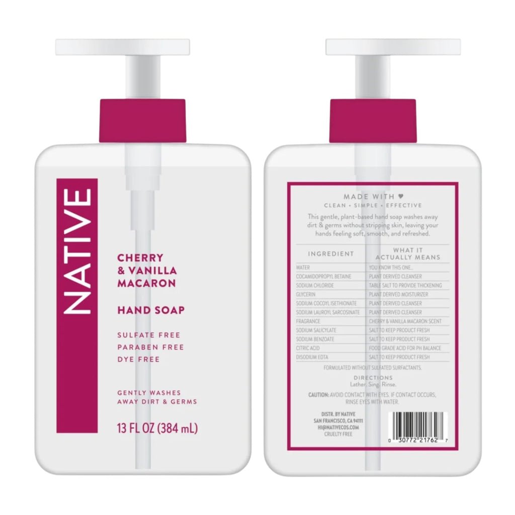Native Hand Soap Set: Cherry & Vanilla Macaron + Coconut & Vanilla — 13 oz each, Sulfate-Free 2-Pack
