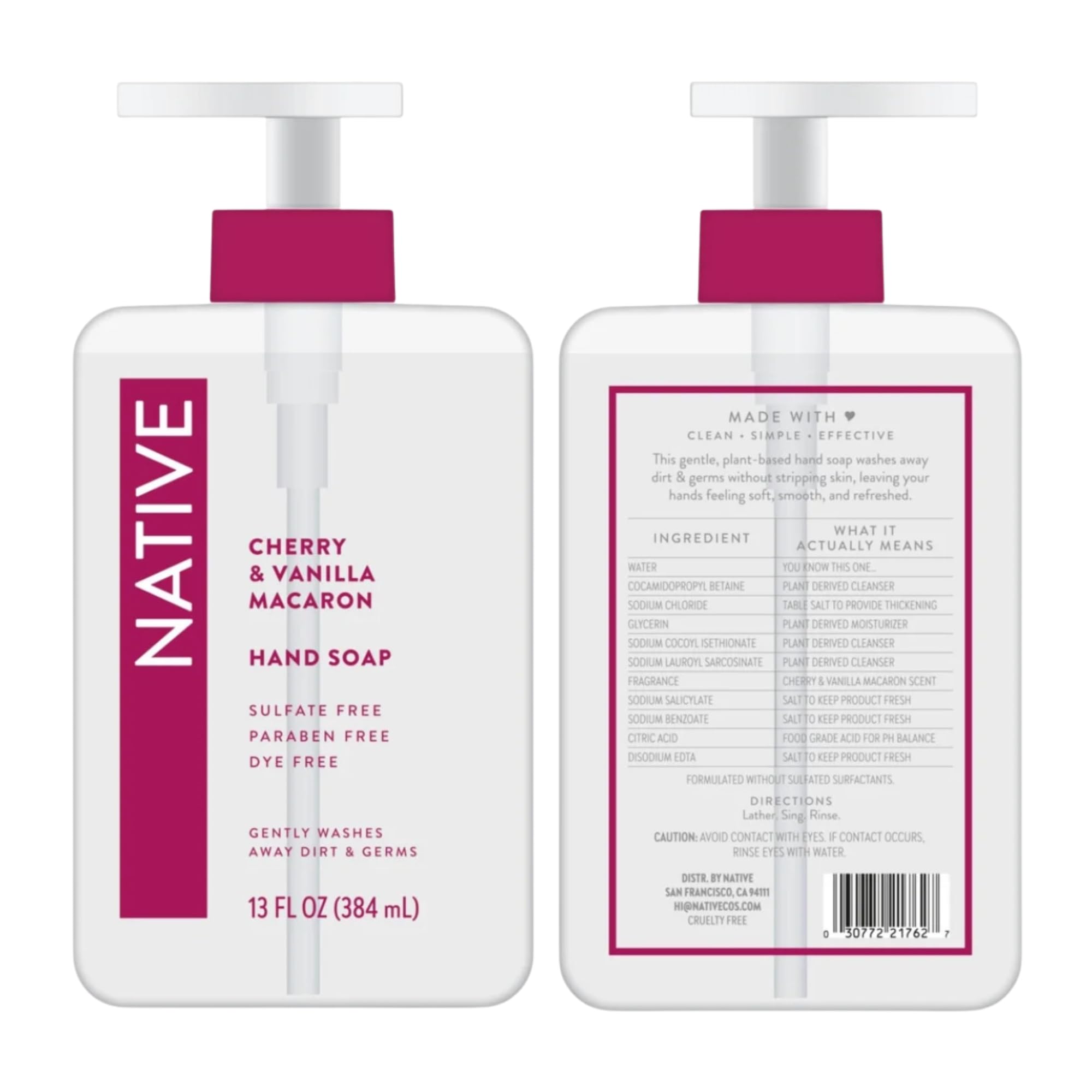 Native Hand Soap Set: Cherry & Vanilla Macaron + Coconut & Vanilla — 13 oz each, Sulfate-Free 2-Pack