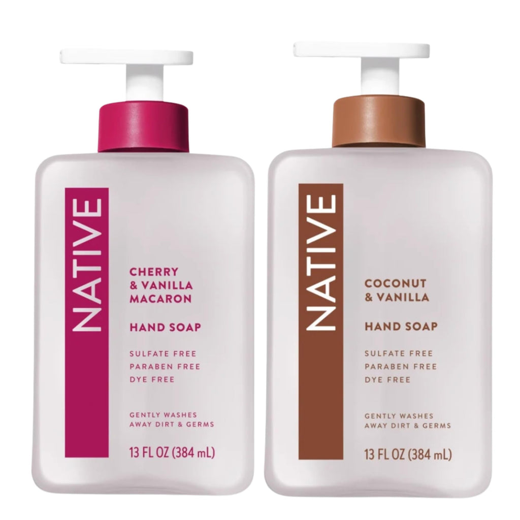 Native Hand Soap Set: Cherry & Vanilla Macaron + Coconut & Vanilla — 13 oz each, Sulfate-Free 2-Pack