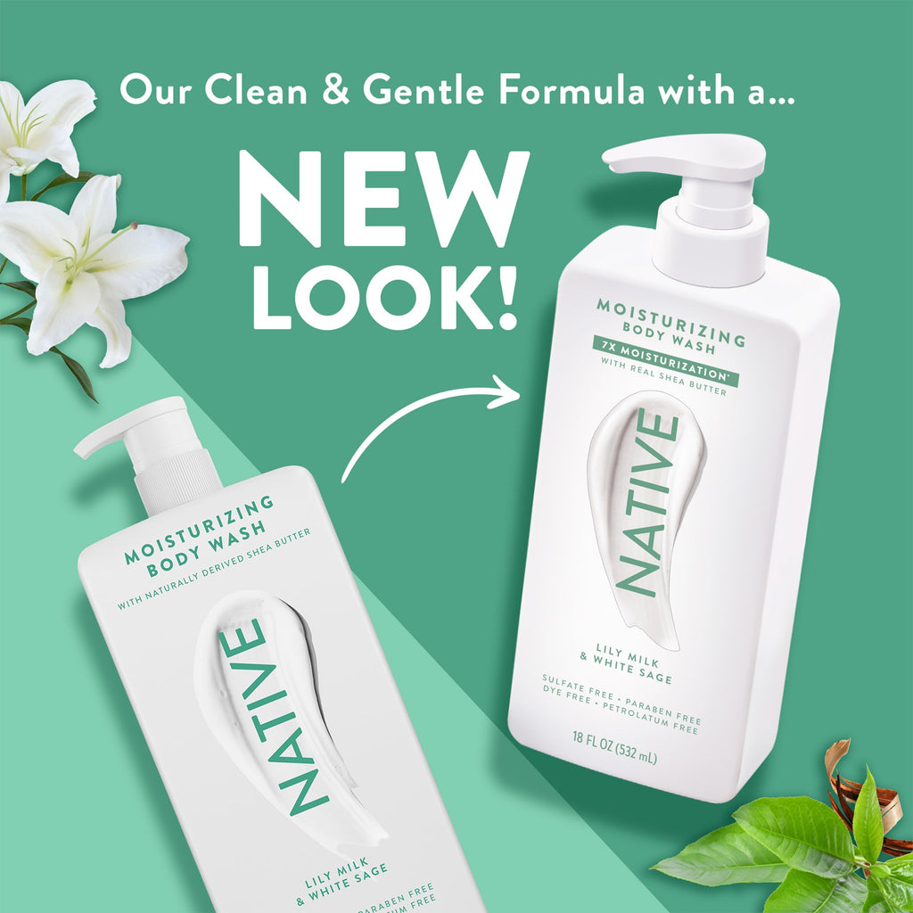 Native Lily Milk & White Sage Body Wash – 24-Hour Moisturizing, Sulfate & Dye Free, 18 oz