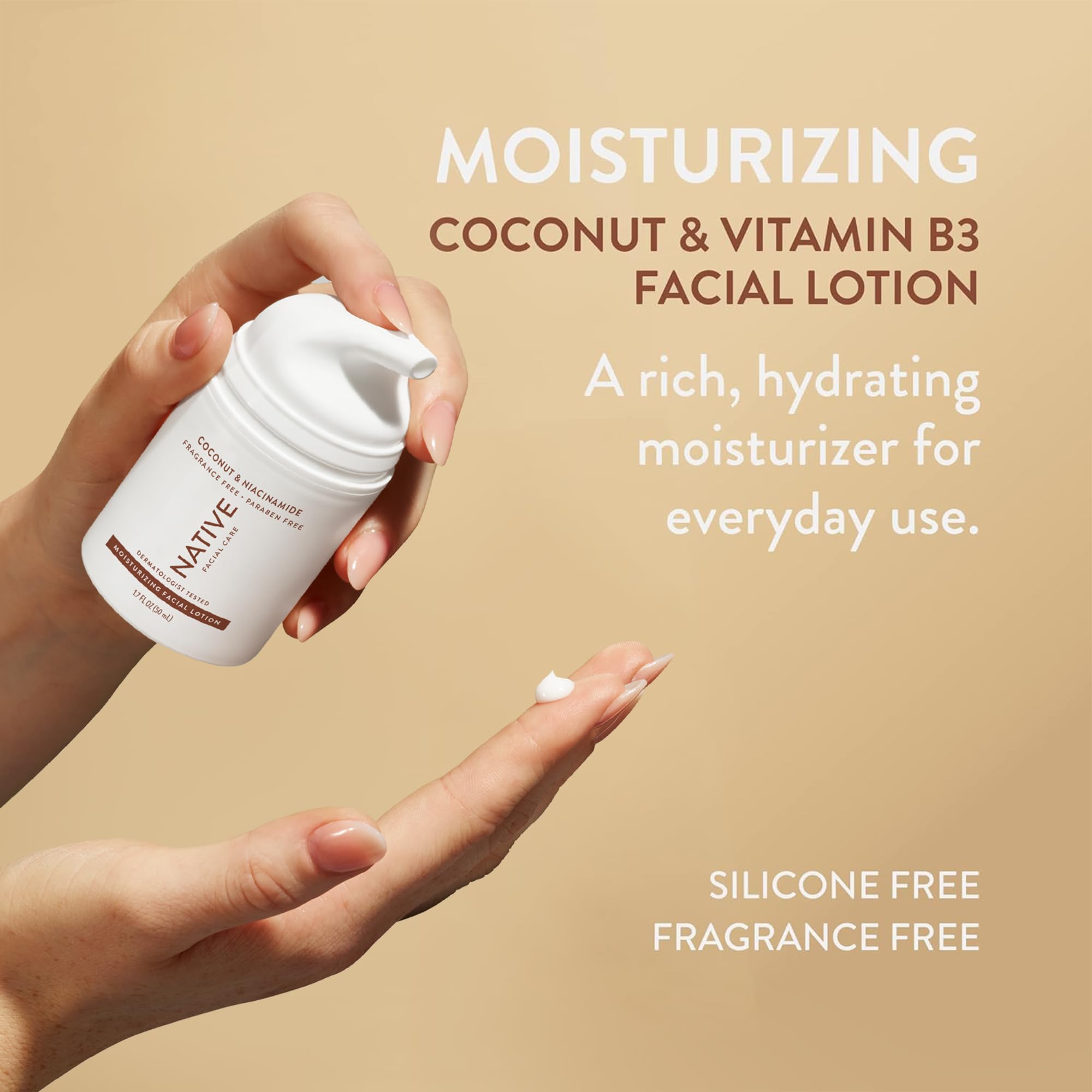 Native Moisturizing Daily Facial Moisturizer with Vitamin B3 & Coconut — Lightweight, Non-Greasy Hydration | 1.7 fl oz