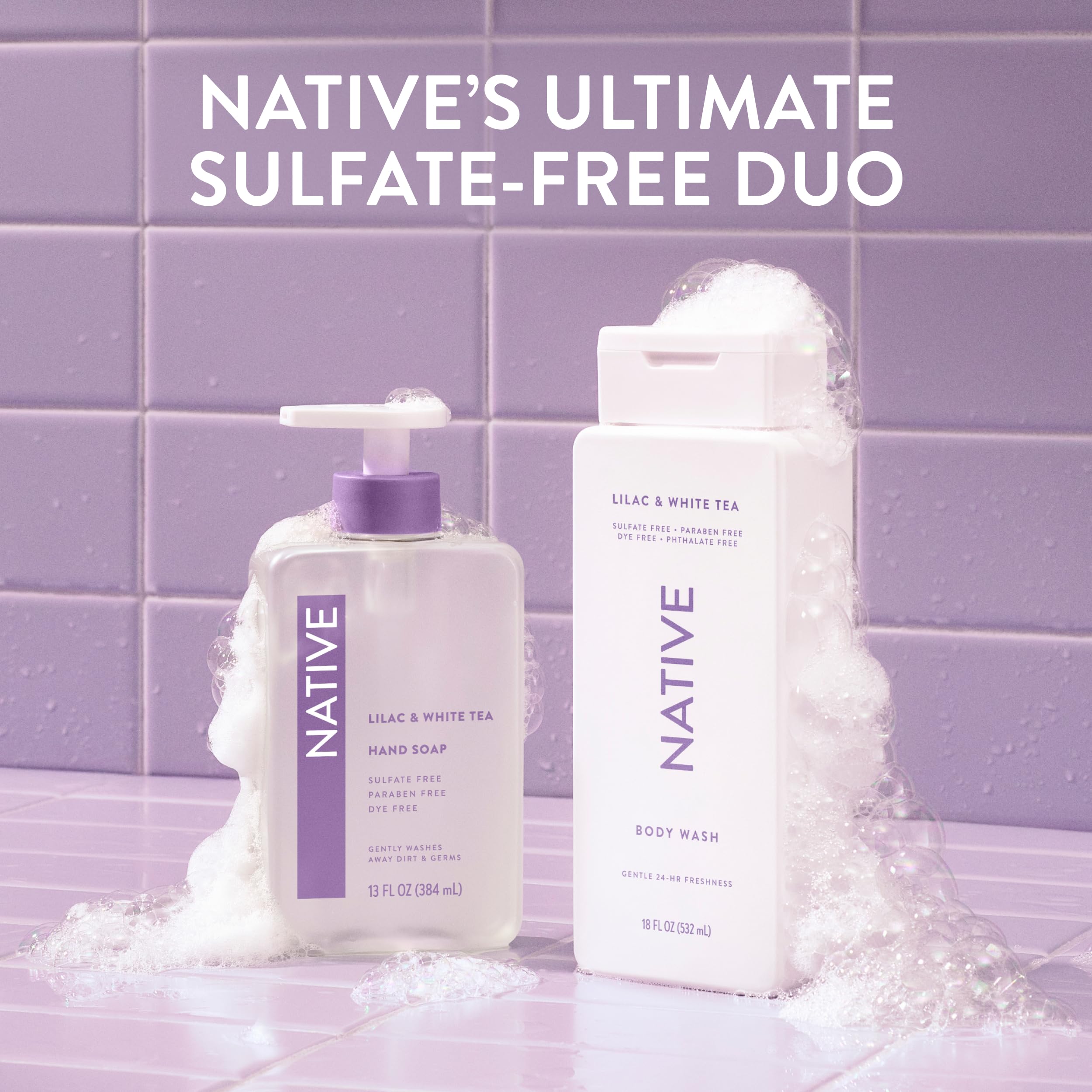 Native Sulfate-Free Body Wash Lilac & White Tea, 36 oz | Plant-Based, Gentle Cleanser