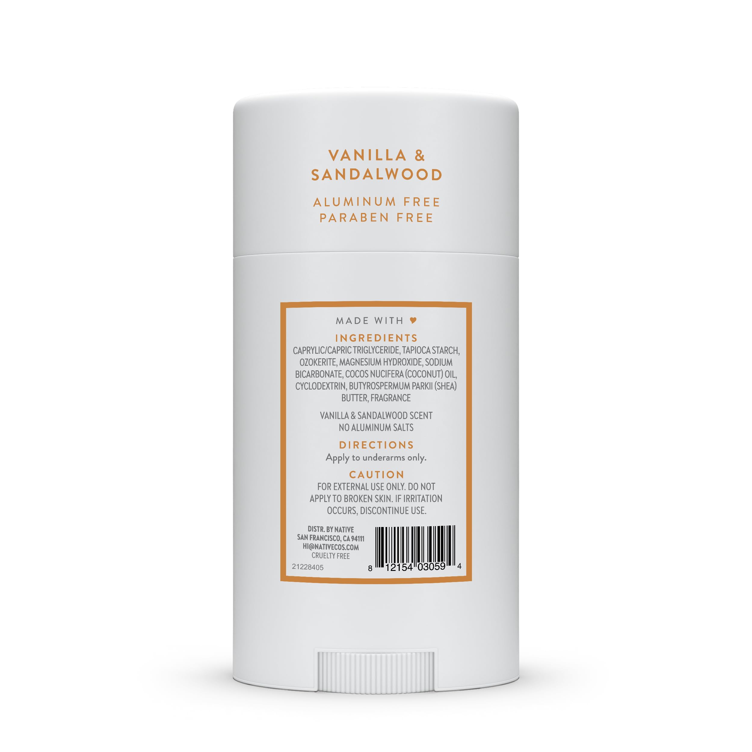 Native Vanilla & Sandalwood Deodorant 2.65 oz — Aluminum-Free, Unisex Odor Protection