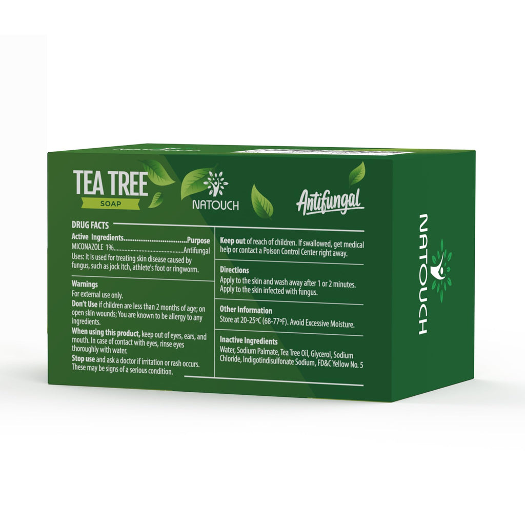 Natouch Antifungal Antibacterial Soap Bar – Tea Tree Oil, Face & Body, 2-Pack, 8 oz